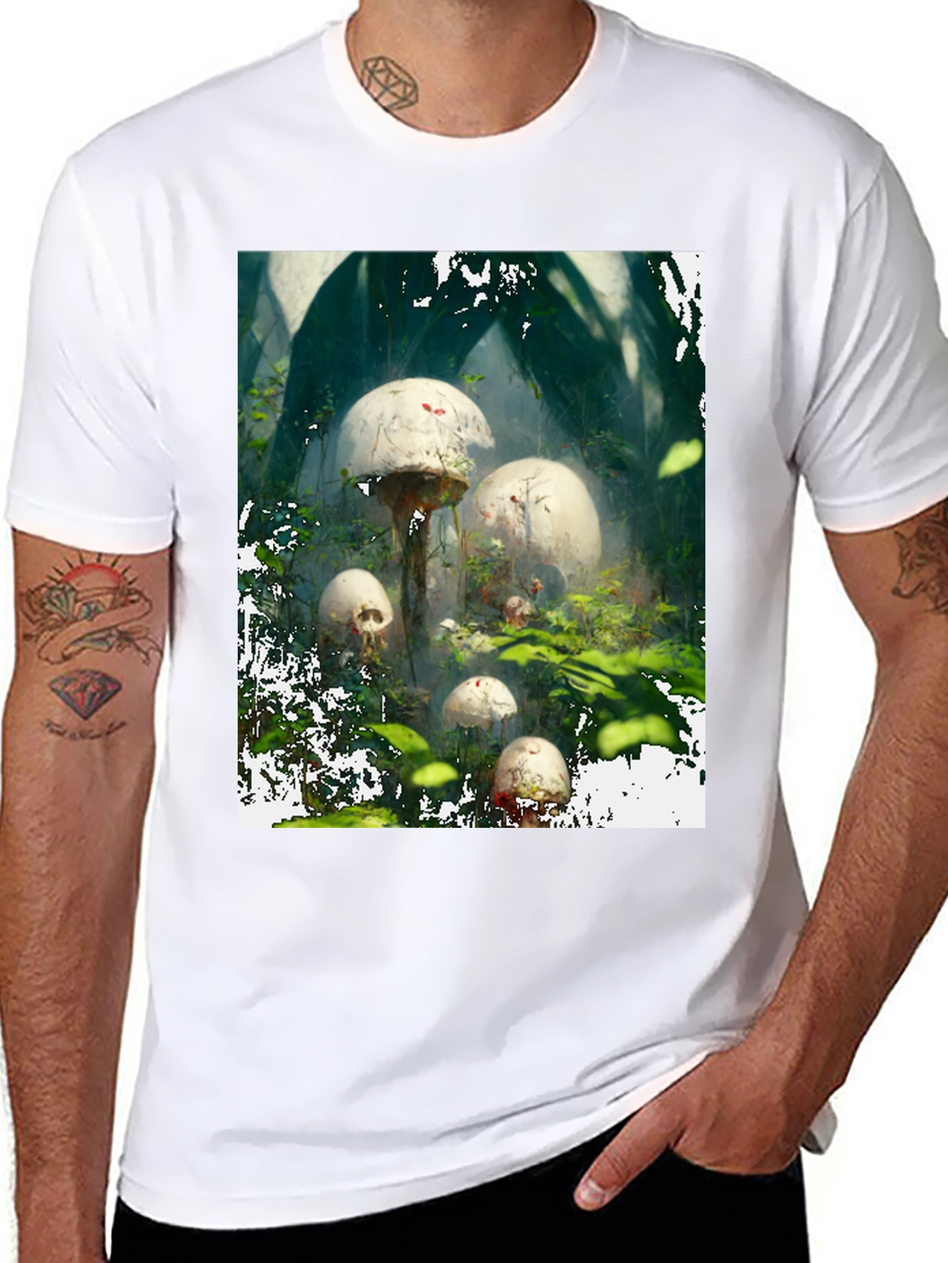 Black Mushroom Skull Forest Tee view 8