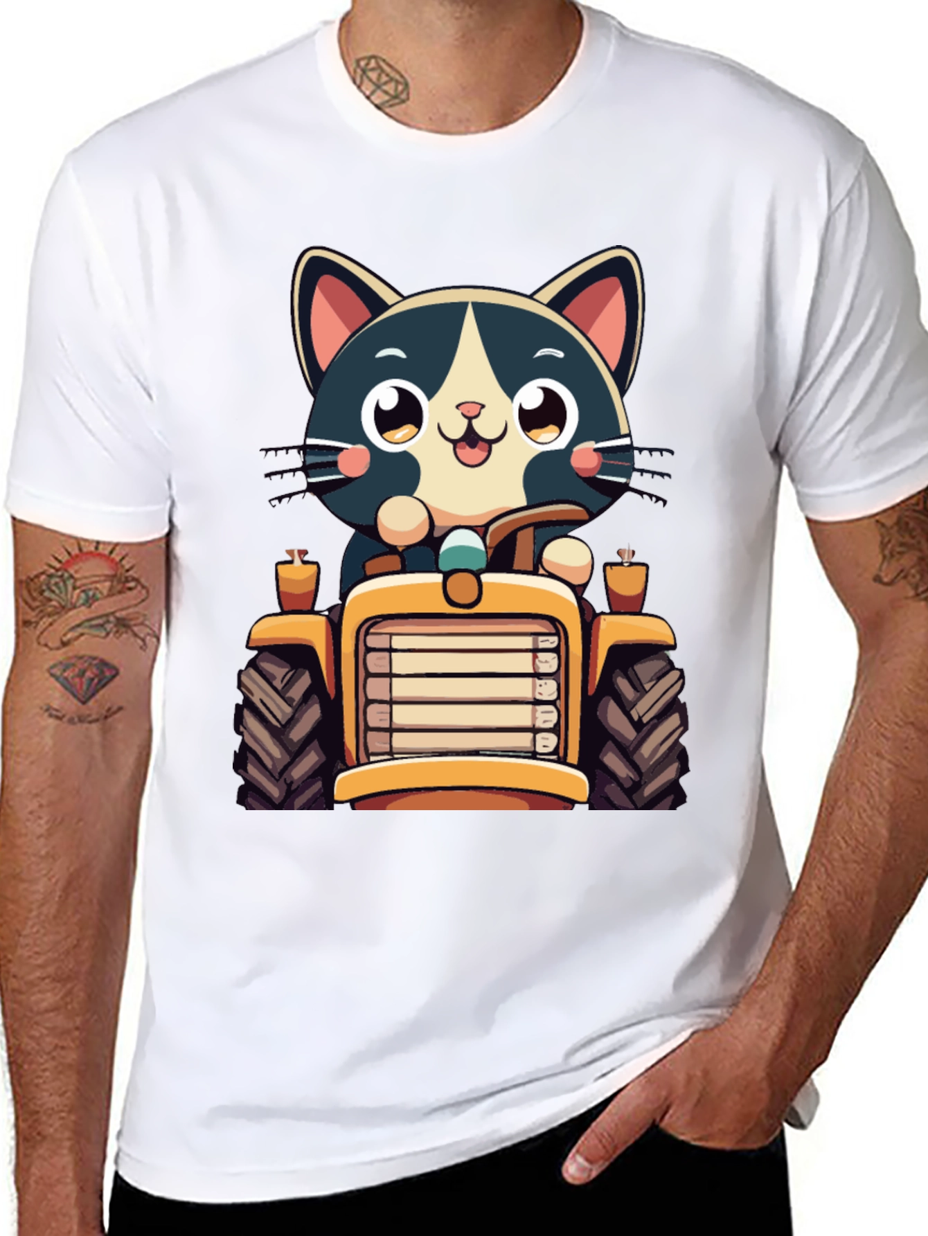 Black Cat Driving Tractor T-Shirt view 8