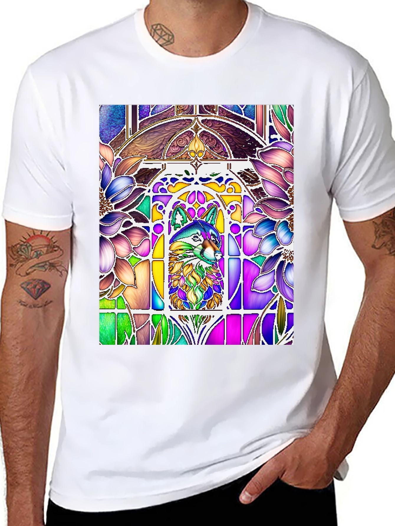 Black Stained Glass Wolf Graphic Tee view 8