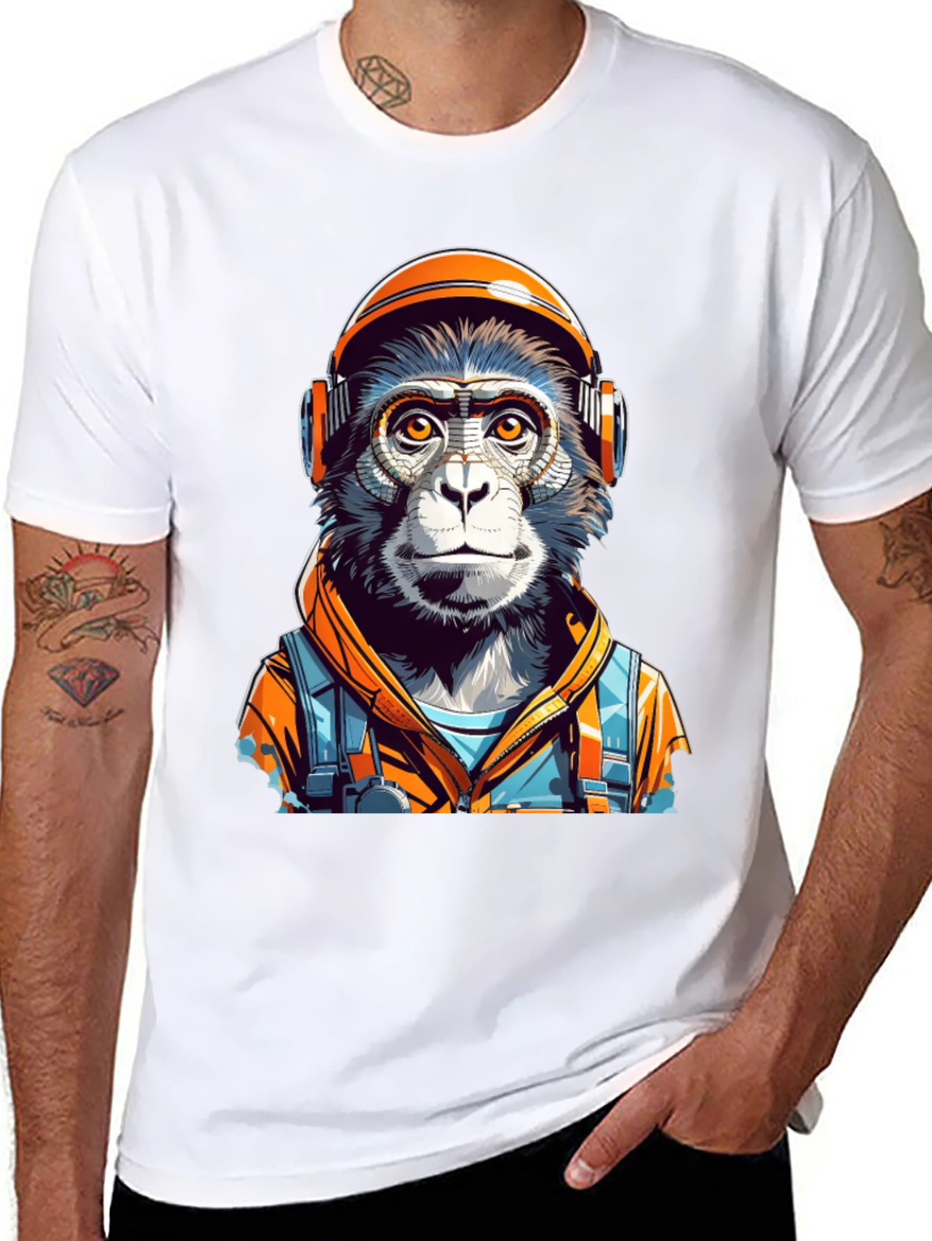 Black Monkey Astronaut Graphic Tee - Unique Design view 8