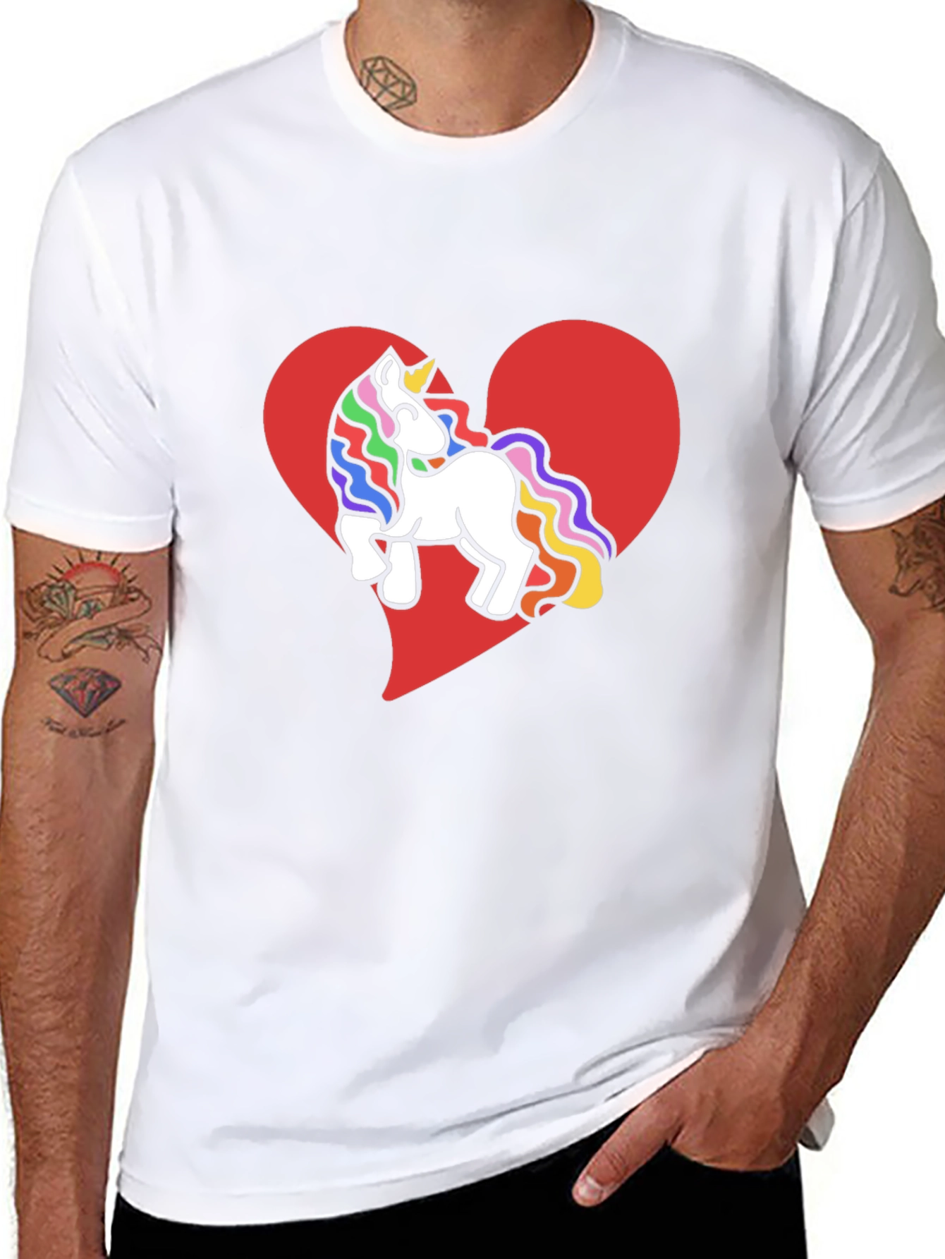 Black Unicorn Heart Tee - Rainbow Mane Graphic T-Shirt view 8