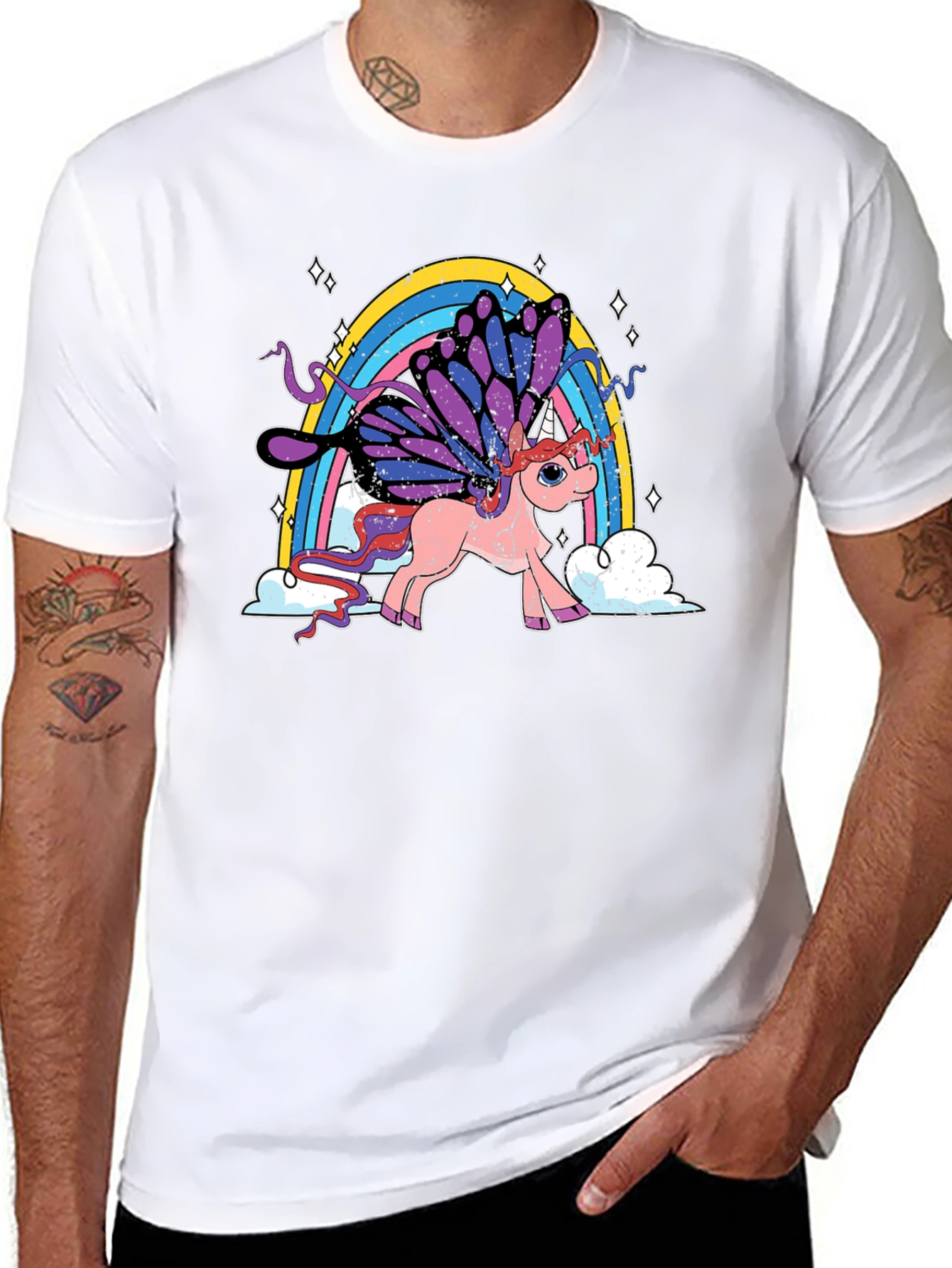 Black Unicorn Rainbow T-Shirt - Magical Butterfly Wings view 8