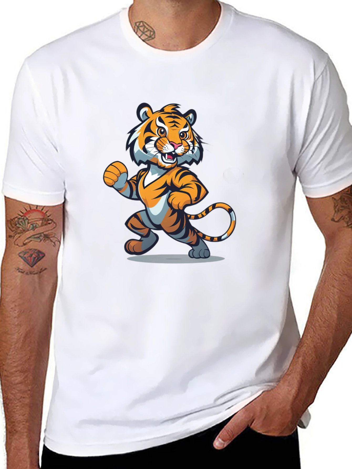 Black Cartoon Tiger Graphic Tee - Black view 8