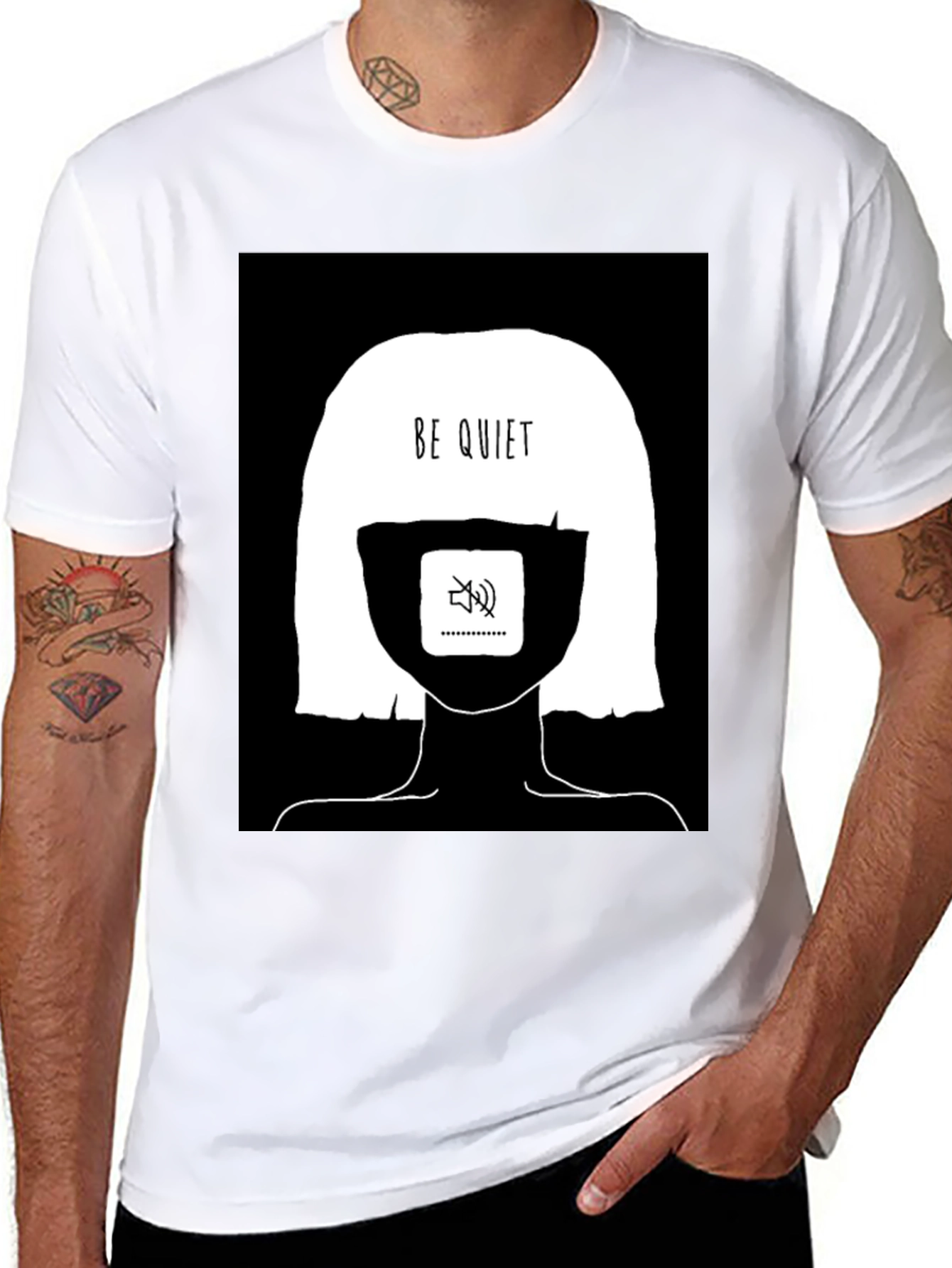 Black Be Quiet Graphic Tee - Black Cotton Unisex view 8