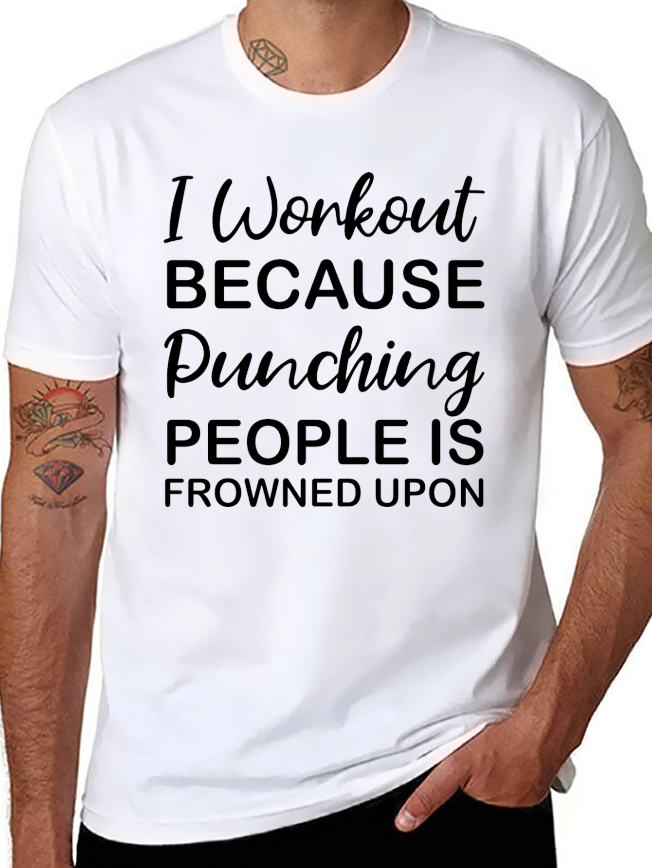 Black Workout Humor Tee - Punching Frowned Upon view 8