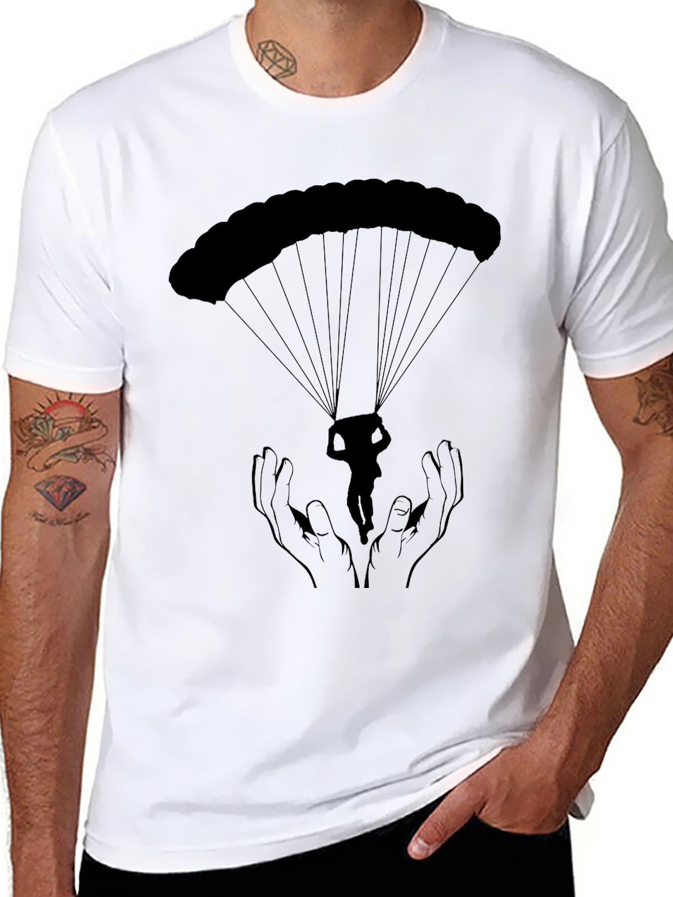 Black Parachute Graphic Tee - Freefall Design view 8