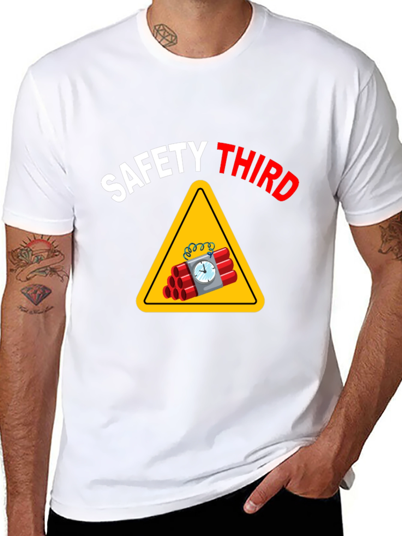 Black Safety Third T-Shirt - Funny Graphic Tee view 8