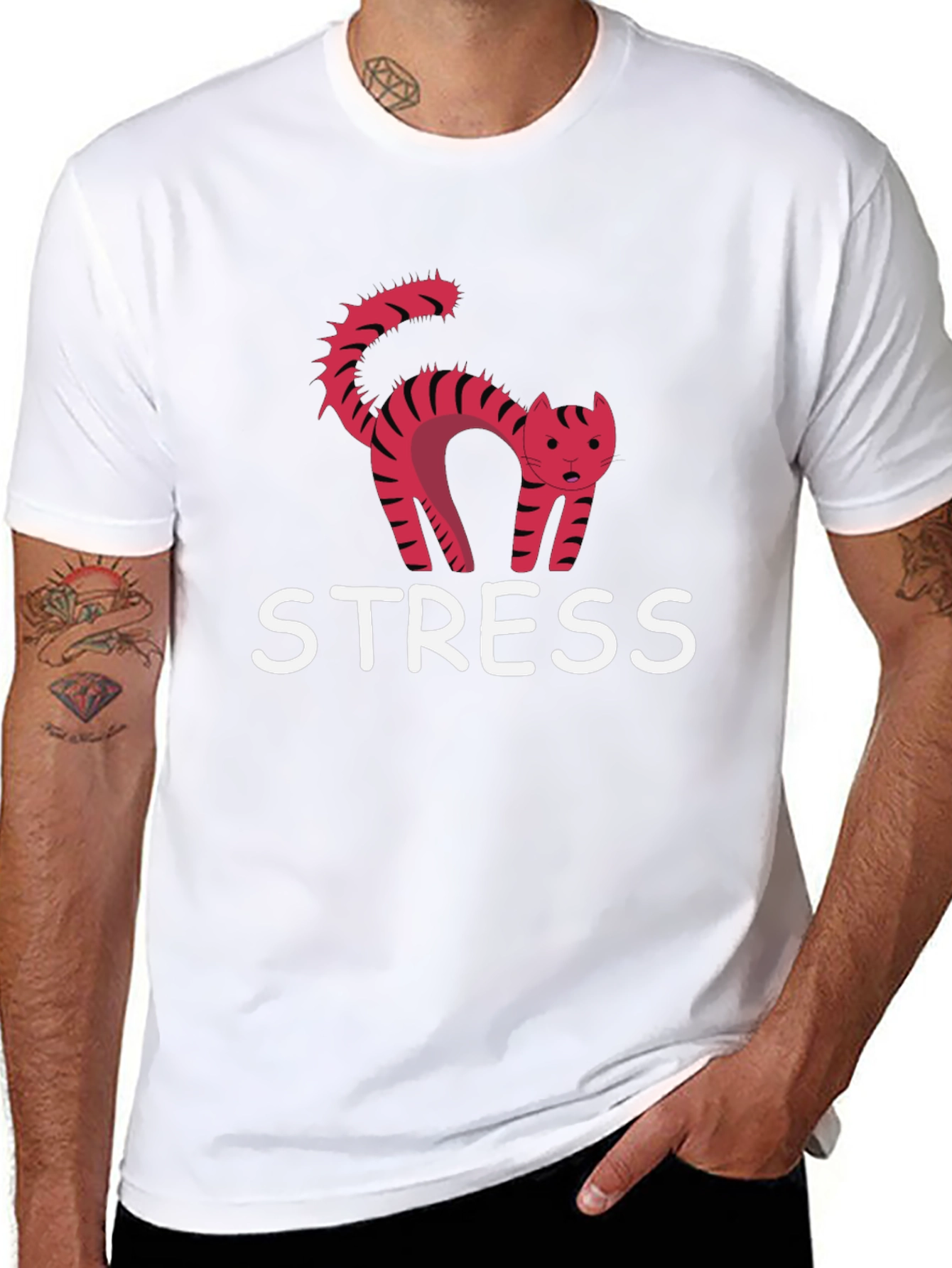 Black Funny Stress Cat T-Shirt view 8