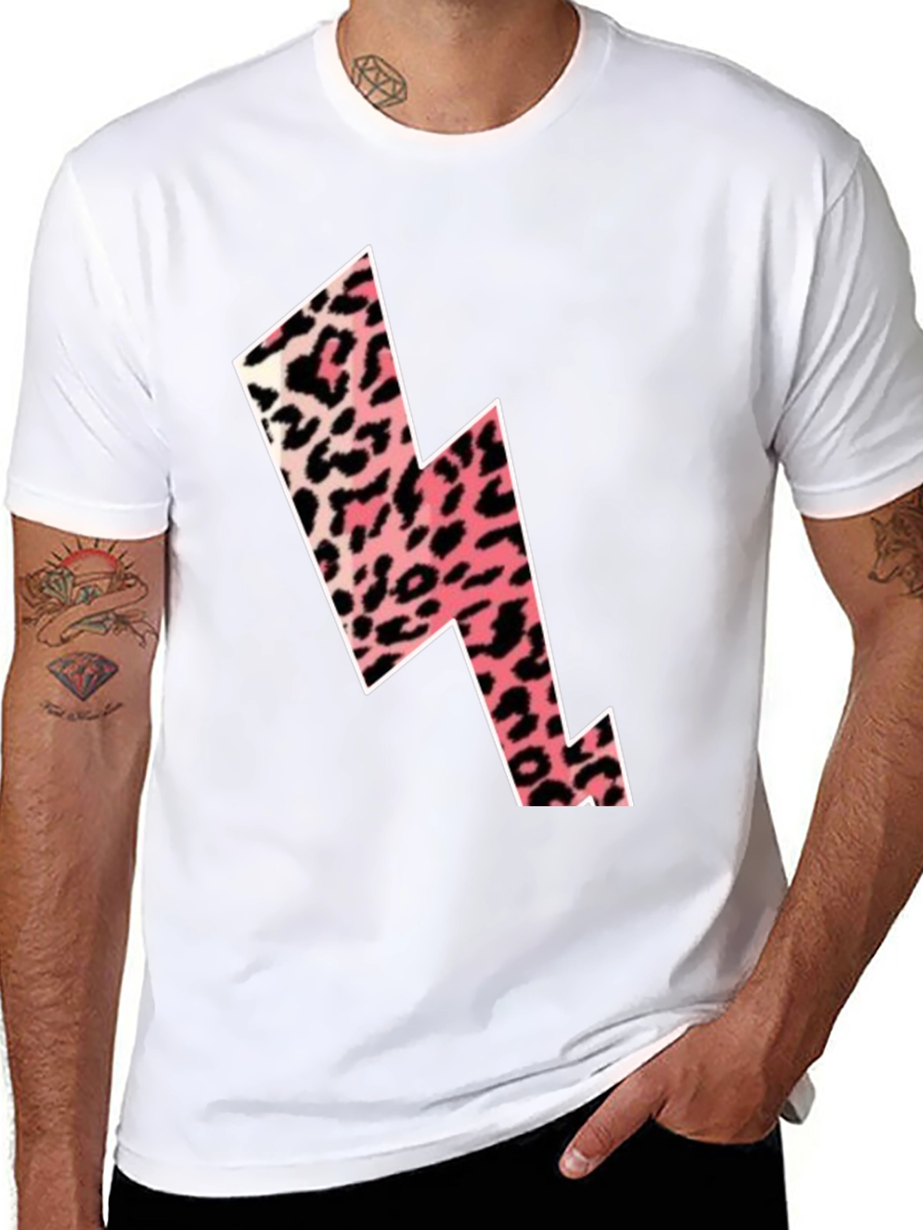 Black Trendy Leopard Print Lightning Bolt Graphic Tee view 8