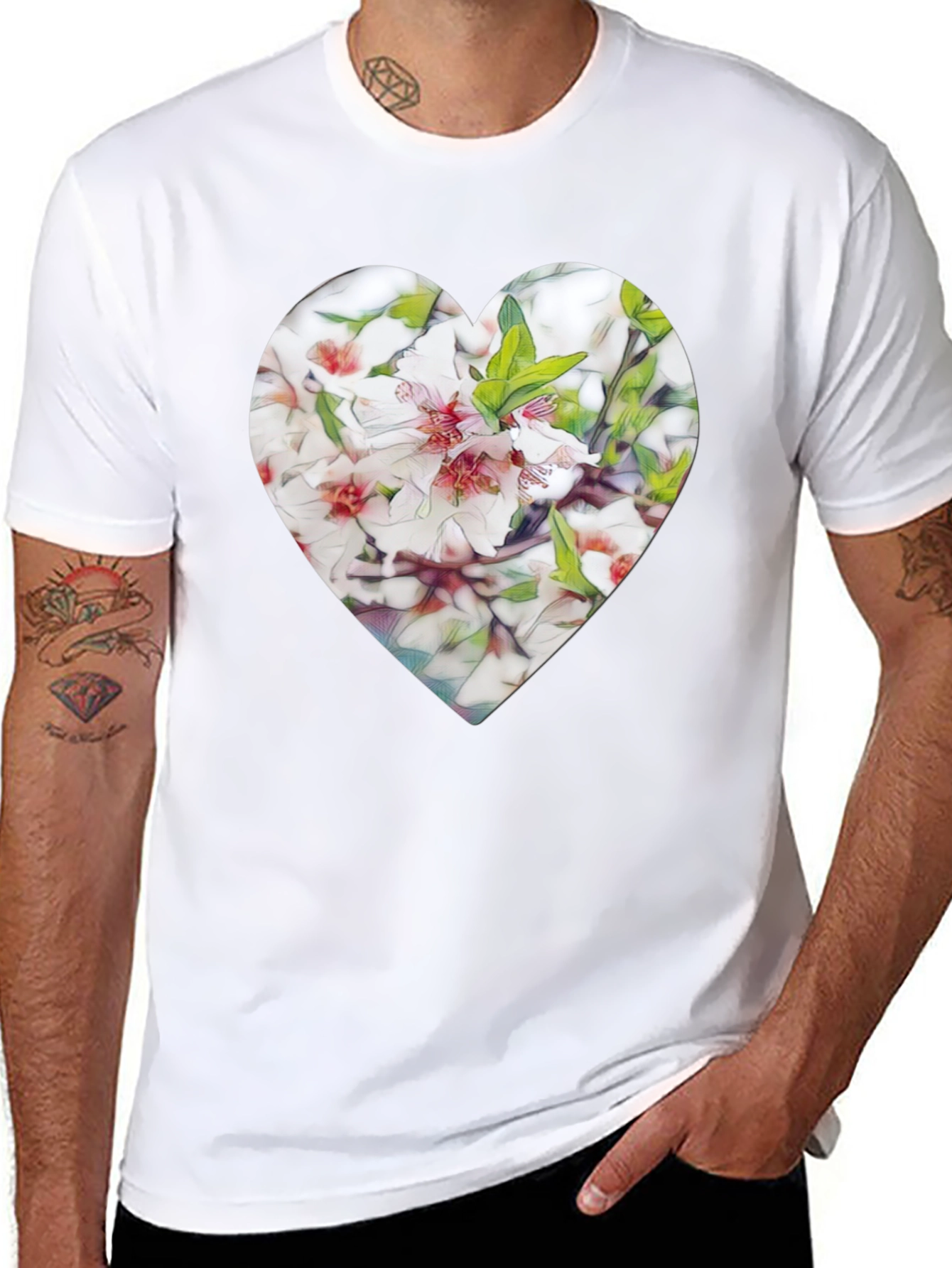 Black Heart Floral Graphic Tee - Stylish Black T-Shirt view 8