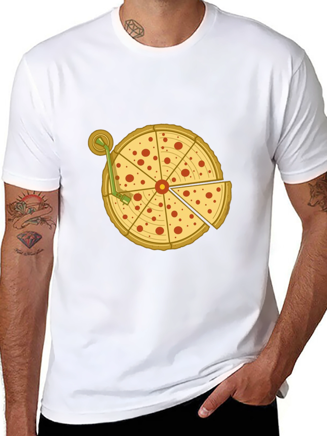 Black Pizza Turntable Graphic Tee - Black Cotton T-Shirt view 8