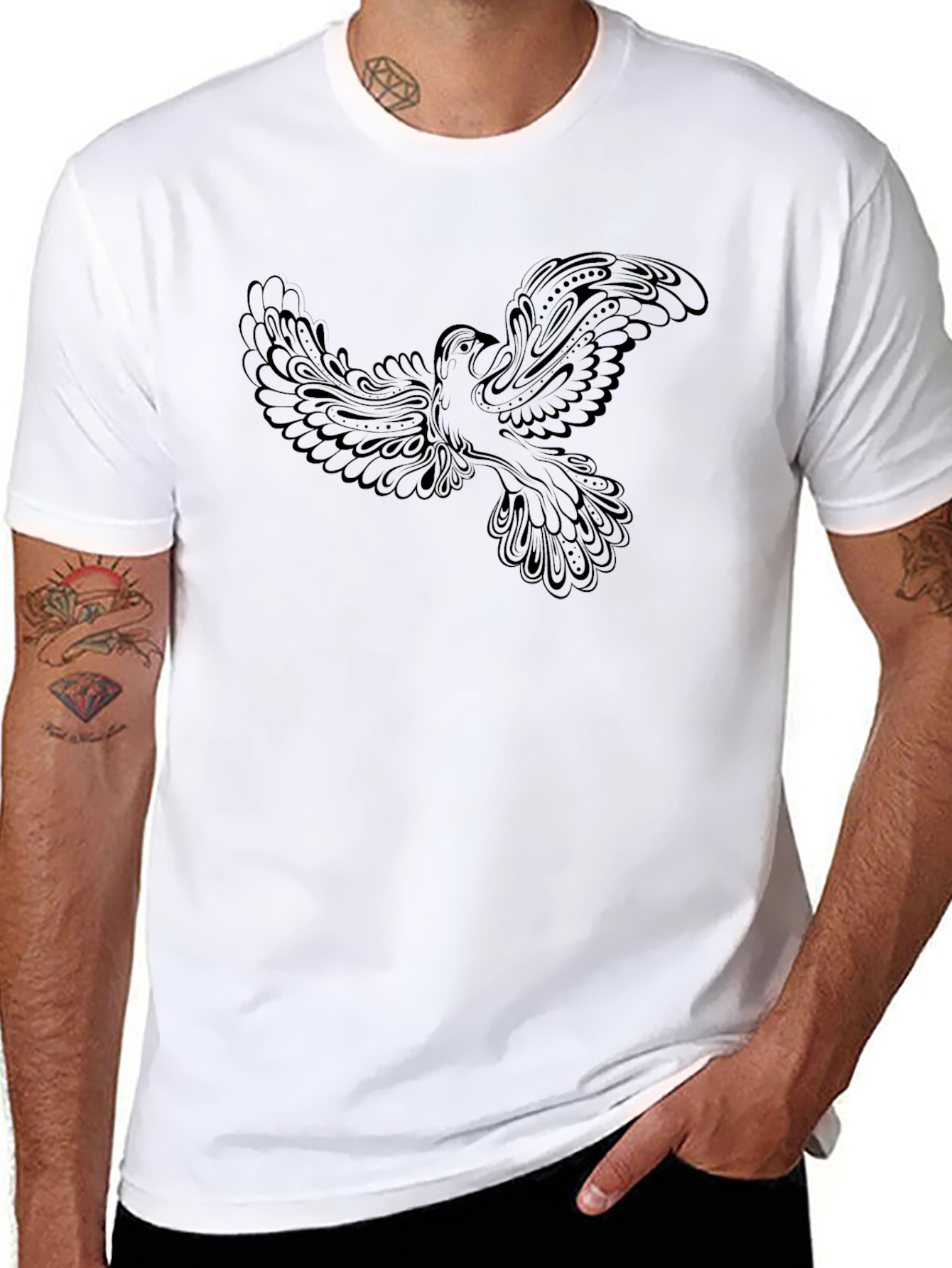 Black Black T-Shirt with Dove Graphic view 8