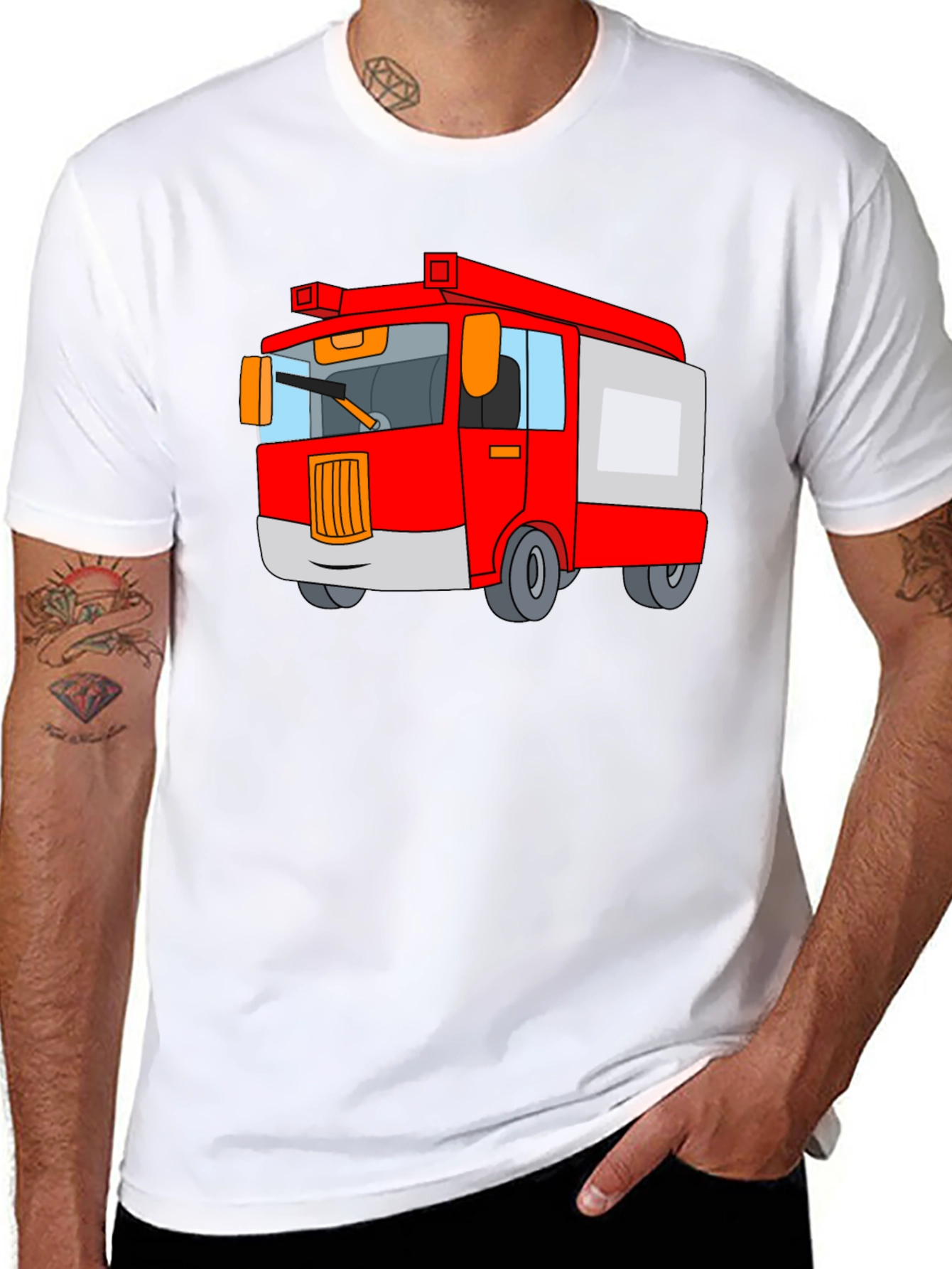 Black Fire Truck Cartoon Graphic Black T-Shirt view 8