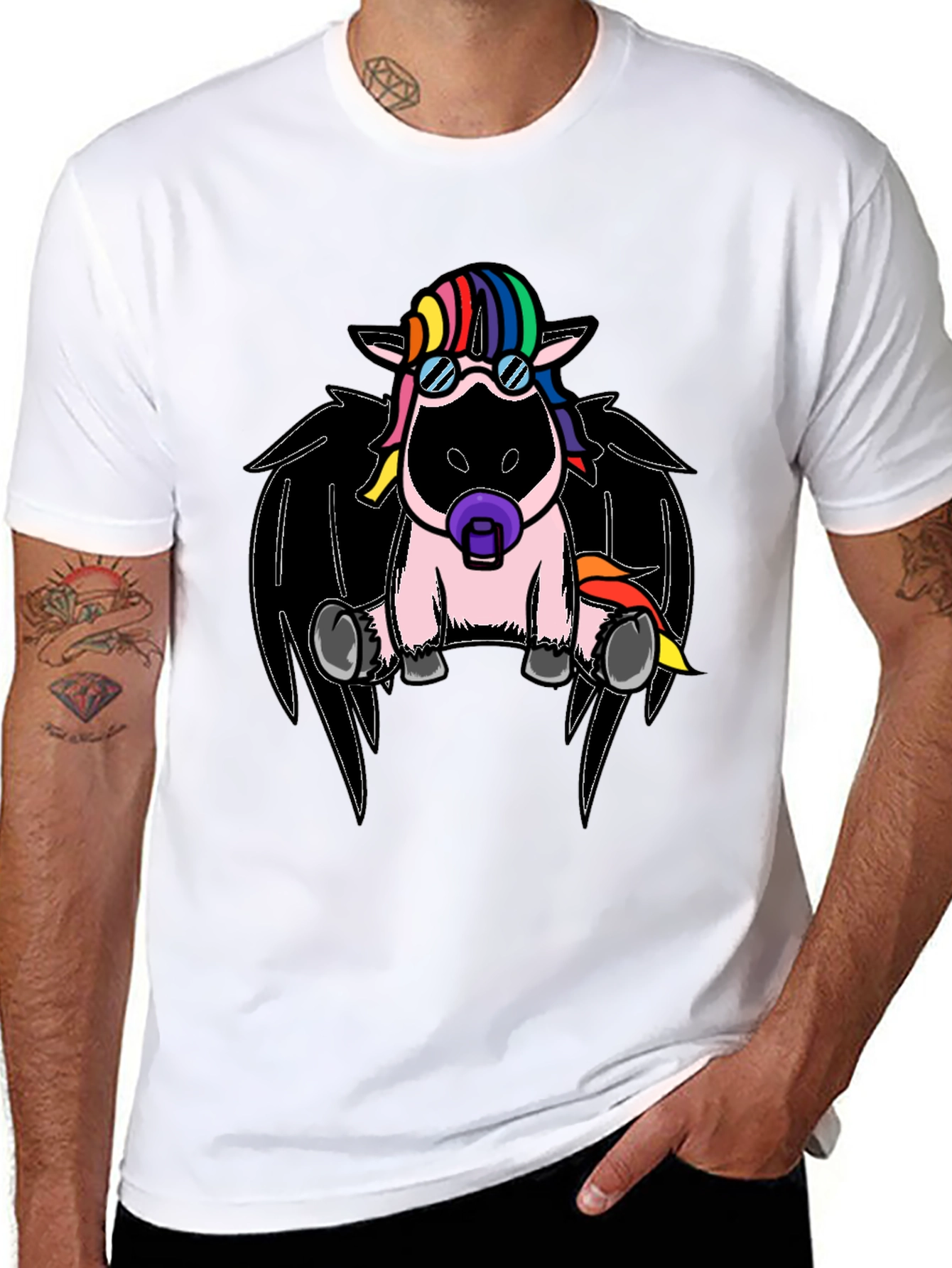 Black Cool Unicorn with Wings Graphic T-Shirt view 8