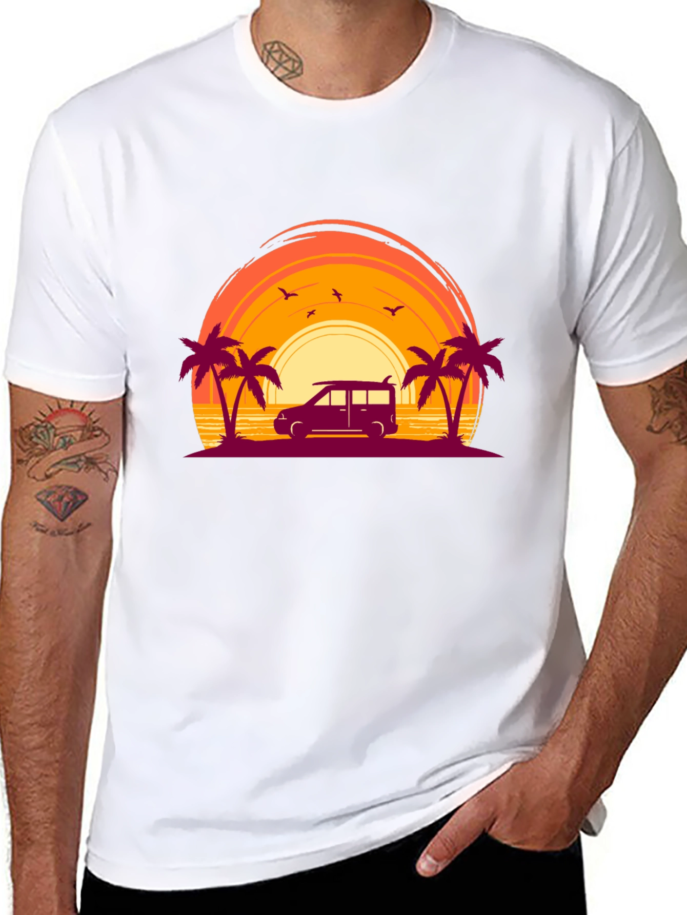 Black Sunset Beach Van Graphic Tee view 8