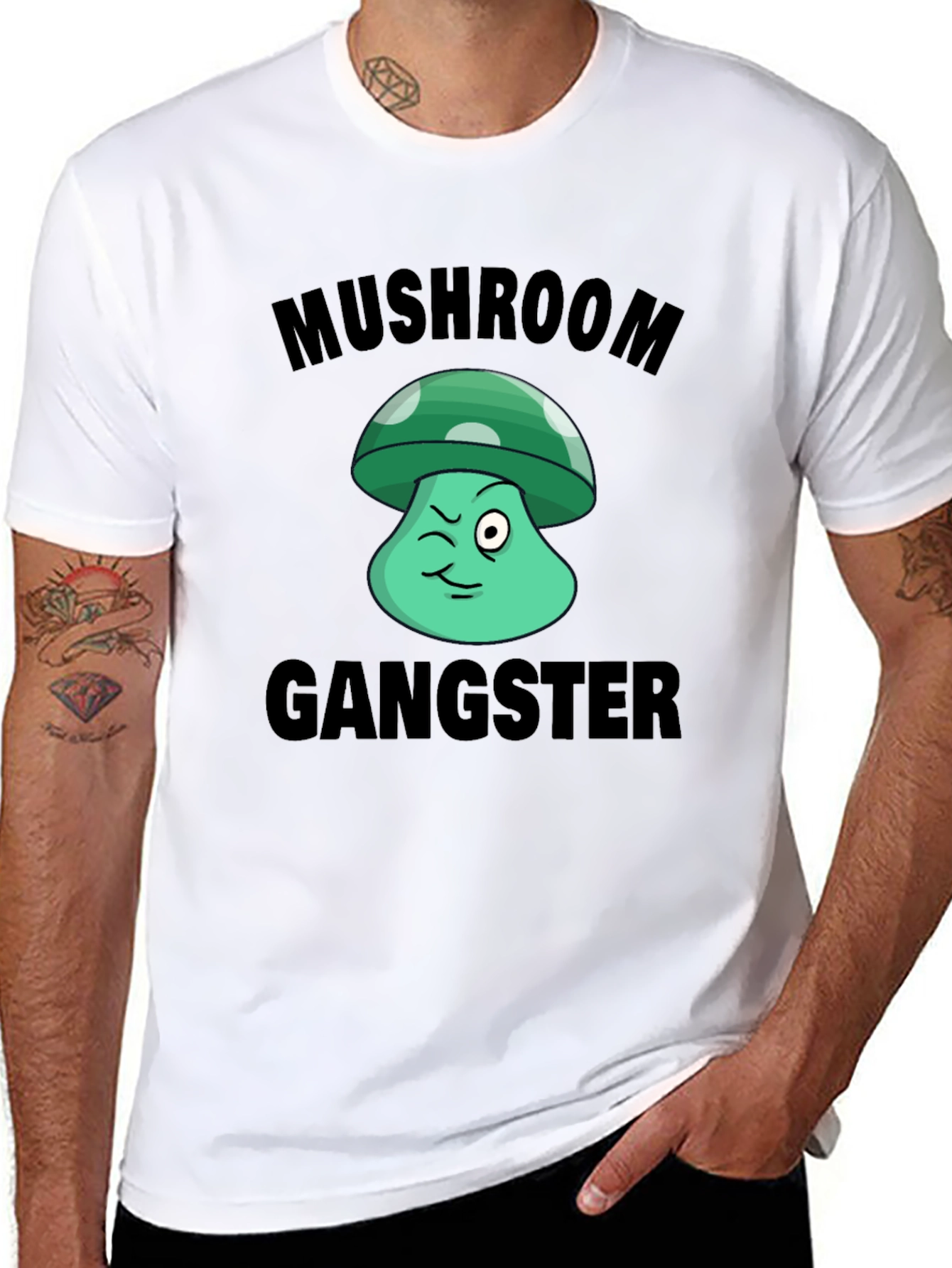 Black Mushroom Gangster Graphic T-Shirt view 8
