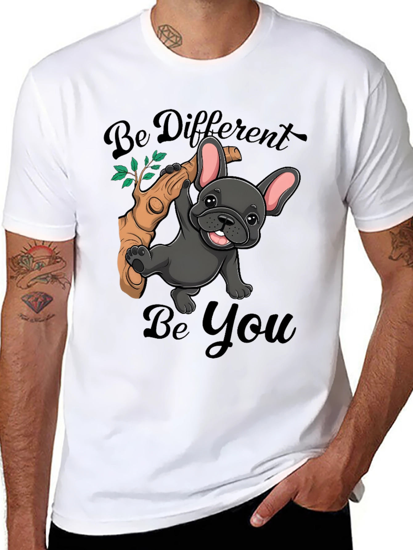 Black Be Different Be You Bulldog T-Shirt view 8