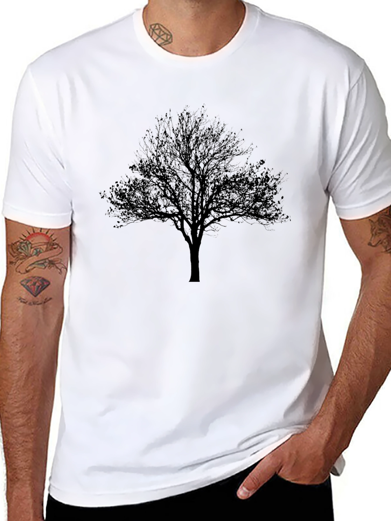 Black Monochrome Tree Graphic Tee - Men's Black T-Shirt view 8