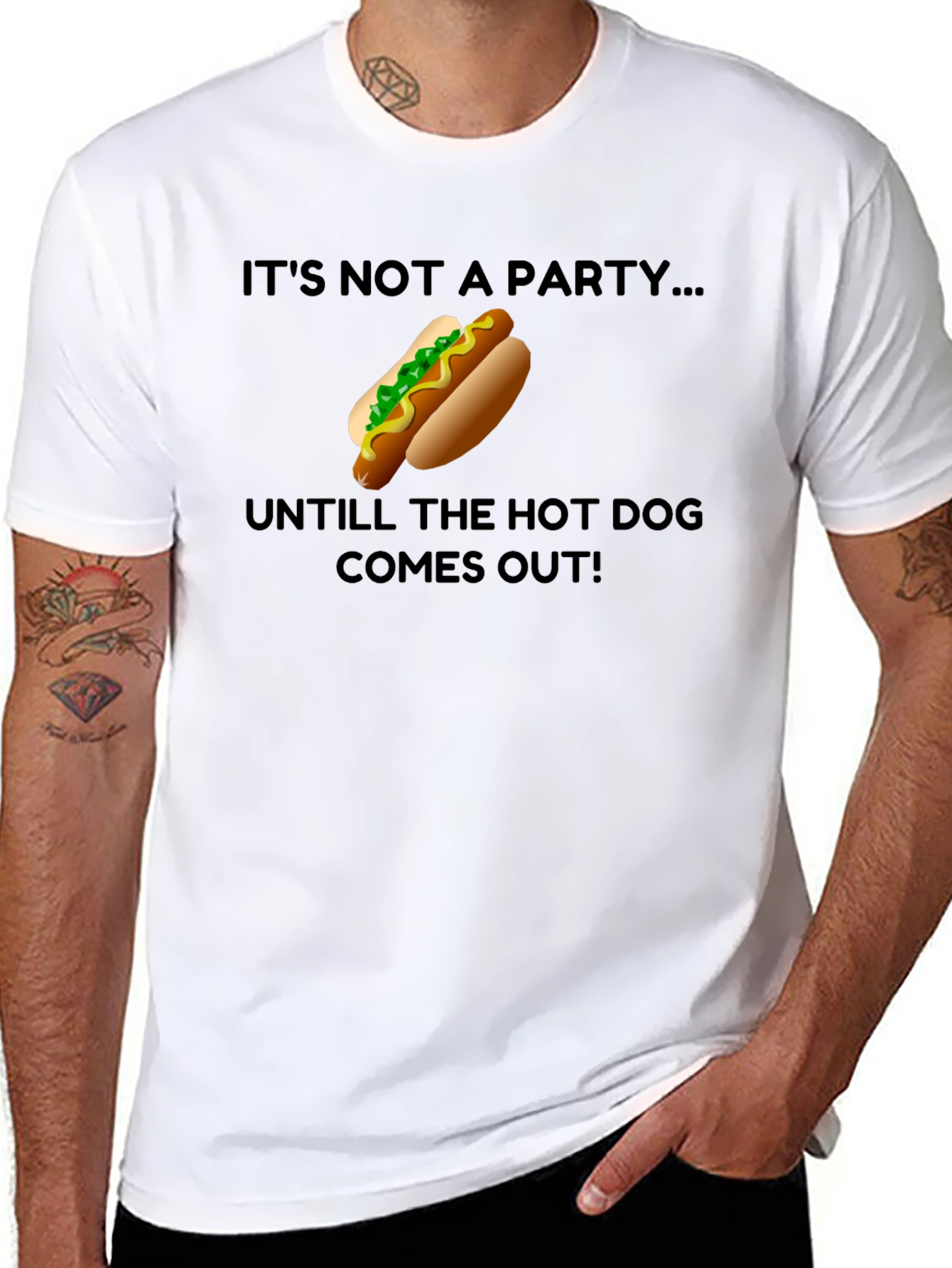 Black Hot Dog Party T-Shirt - Funny Foodie Tee view 8
