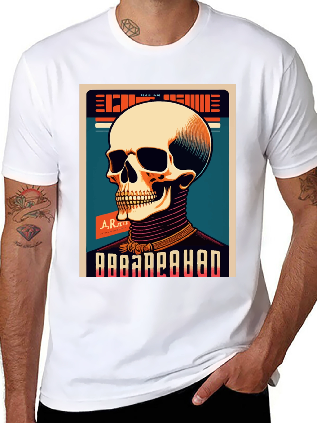 Black Skull Graphic Print Crew Neck T-Shirt view 8