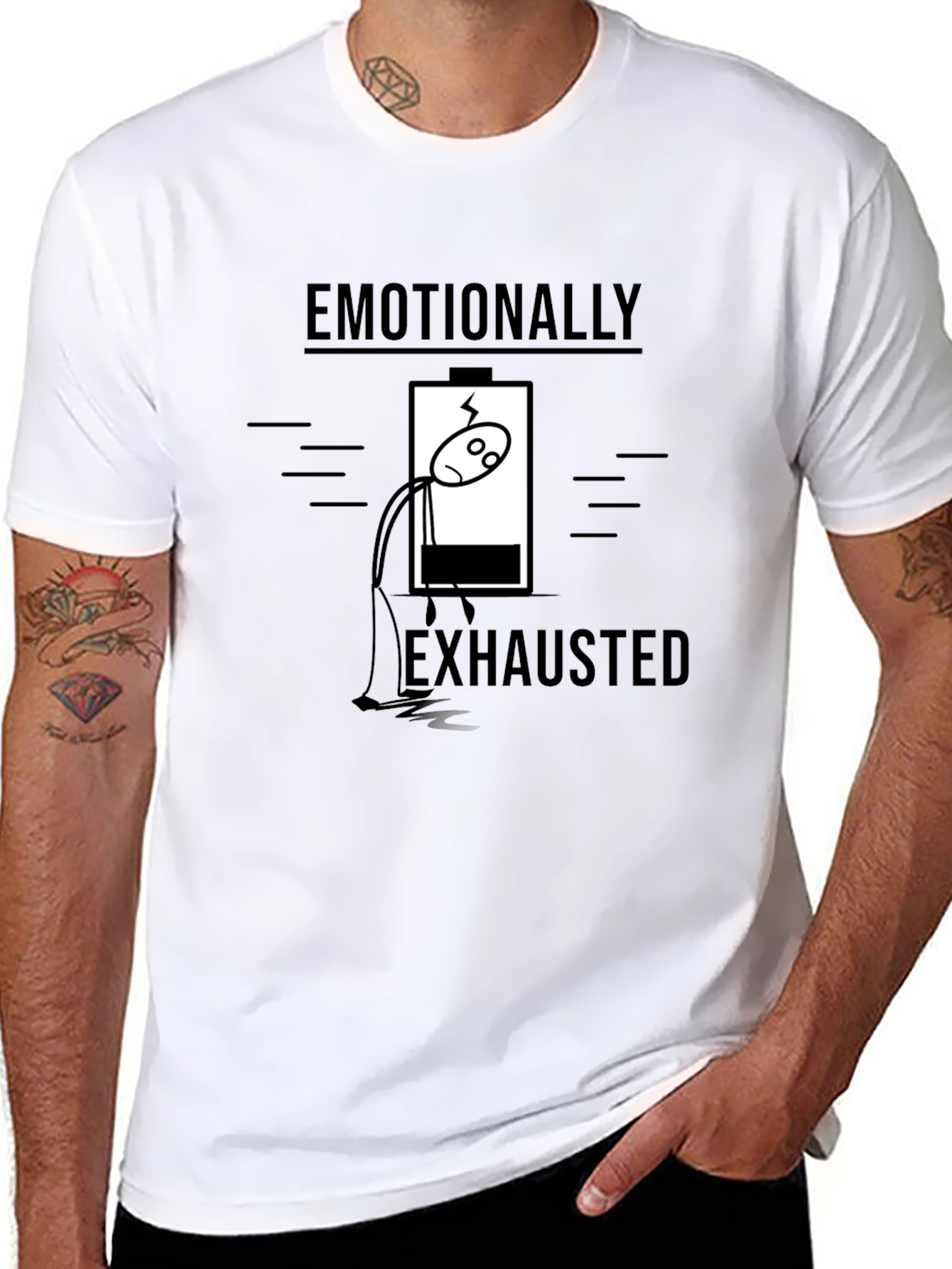 Black Emotionally Exhausted Graphic Tee - Funny T-Shirt view 8