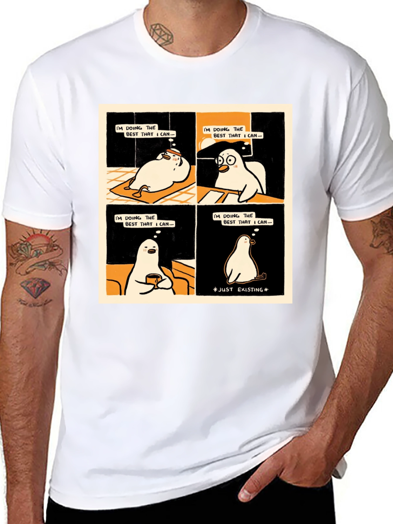 Black Existential Cartoon T-Shirt: Doing My Best view 8