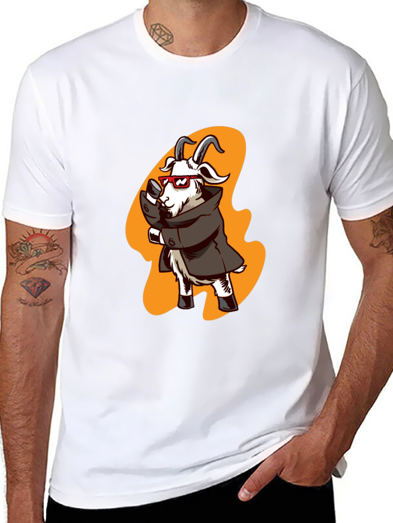 Black Cool Goat in Trench Coat Graphic Tee view 8