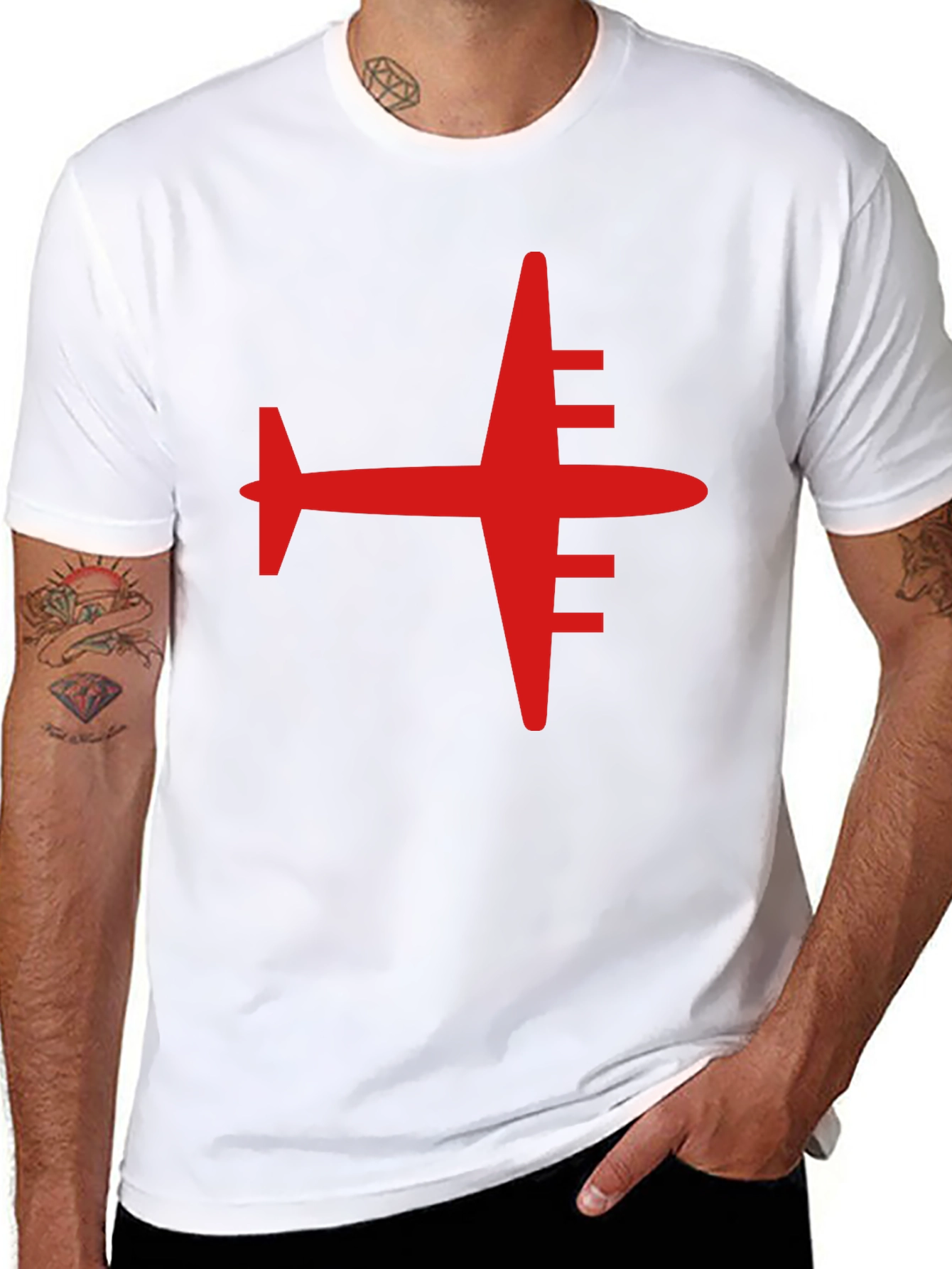 Black Red Airplane Graphic Tee - Black Casual T-Shirt view 8