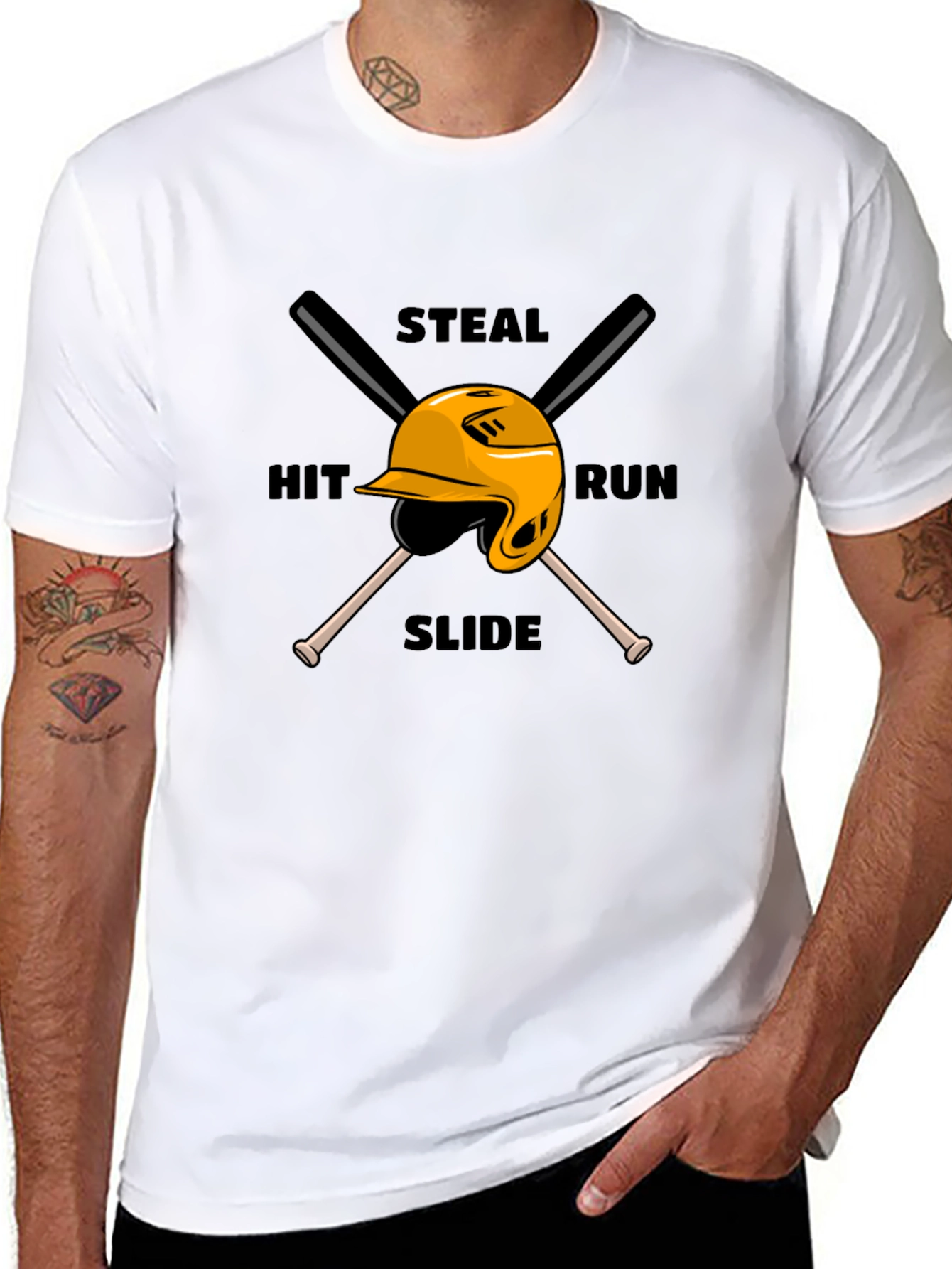 Black Baseball Steal Hit Run Graphic T-Shirt view 8