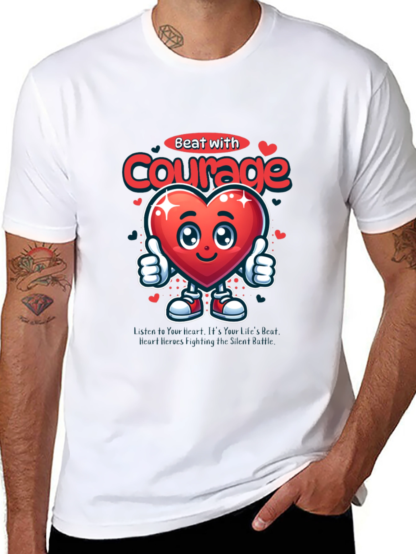 Black Courage Heart Graphic Tee - Inspirational T-Shirt view 8
