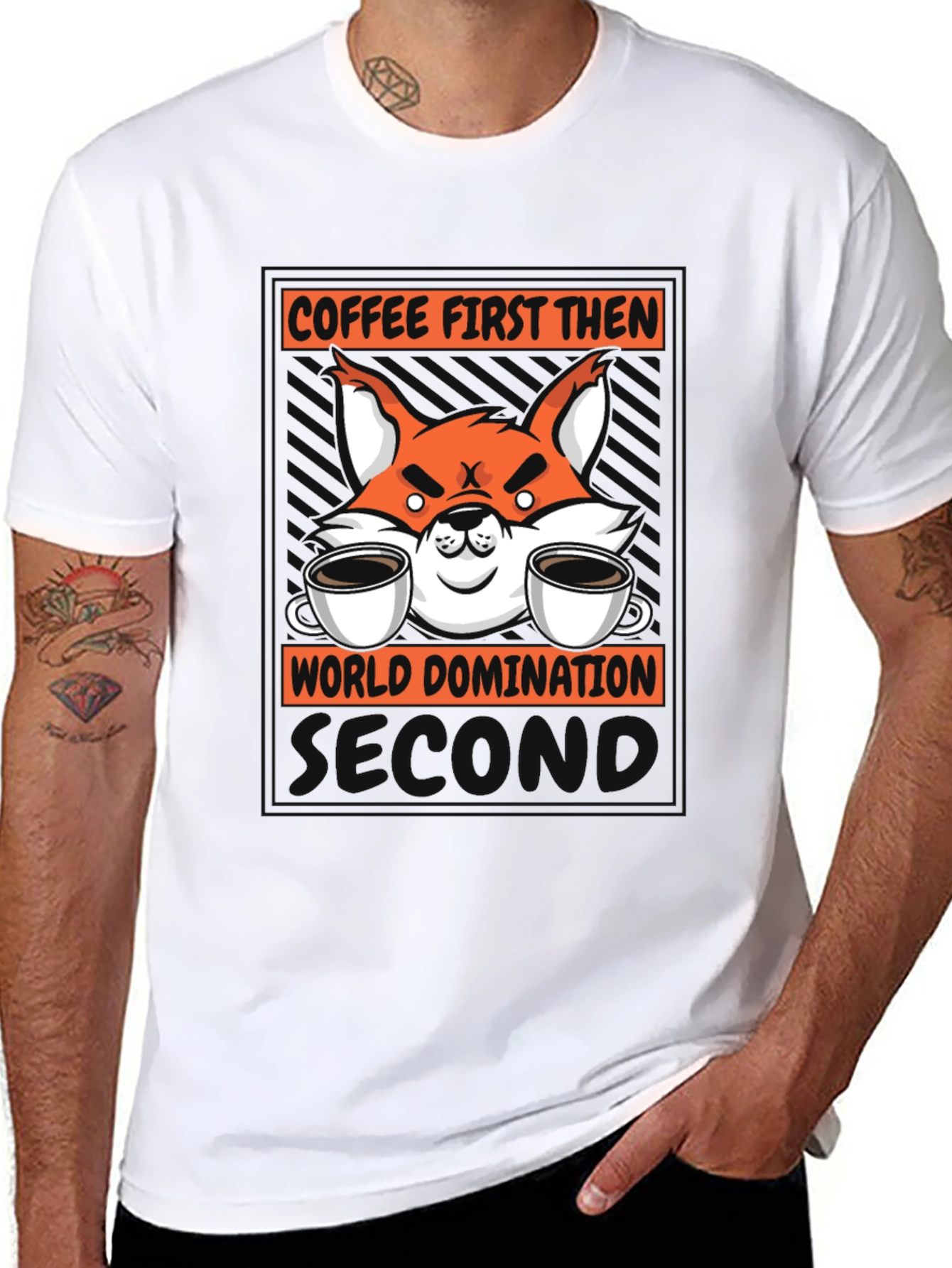 Black Coffee First Then World Domination Fox Graphic T-Shirt view 8