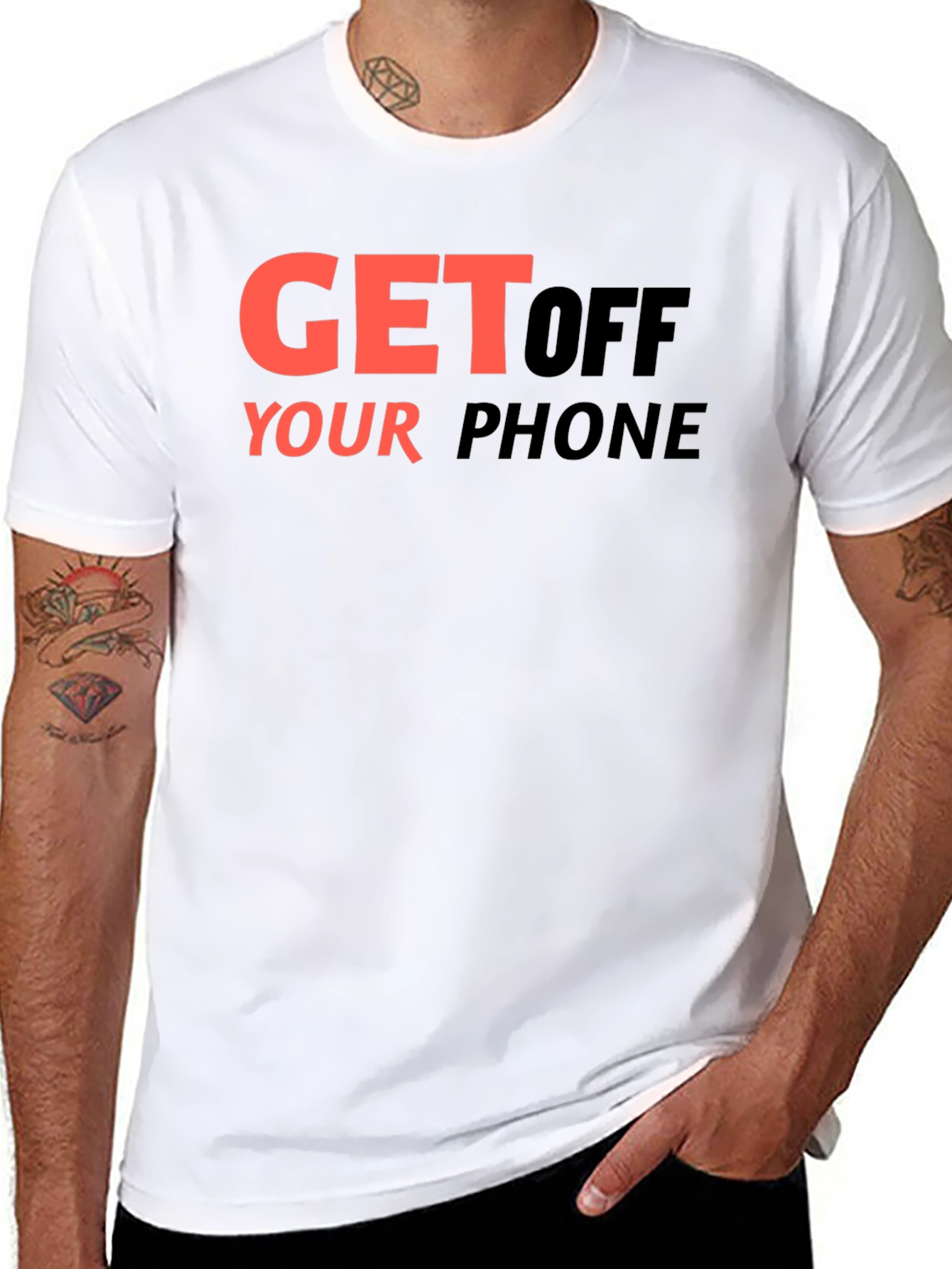 Black Get Off Your Phone Graphic Tee - Black view 8