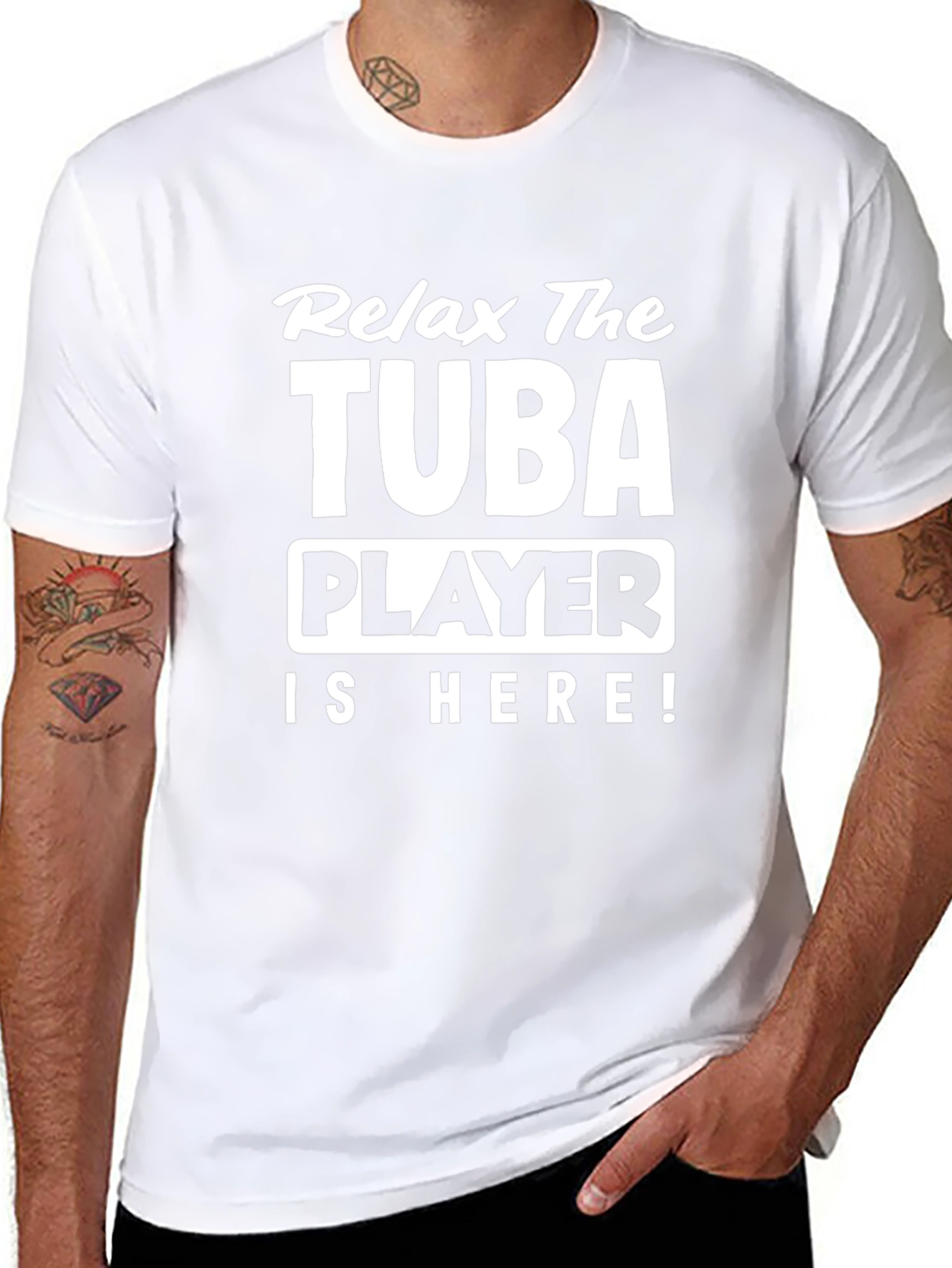 Black Relax The Tuba Player Is Here! Black Tee view 8