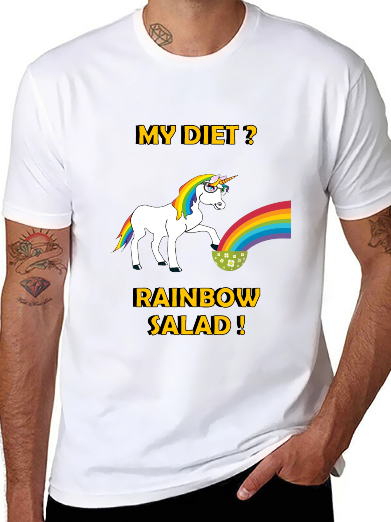 Black Unicorn Rainbow Salad Diet T-Shirt view 8