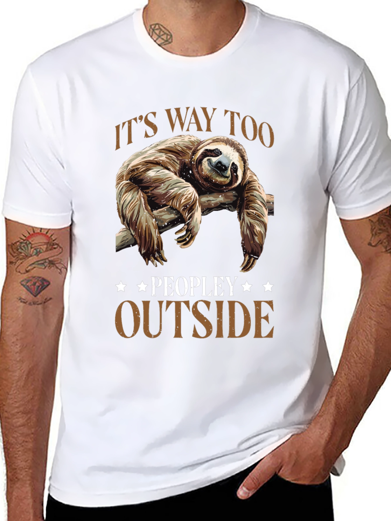 Black Lazy Sloth Graphic Tee: "It's Way Too Peopley Outside" view 8