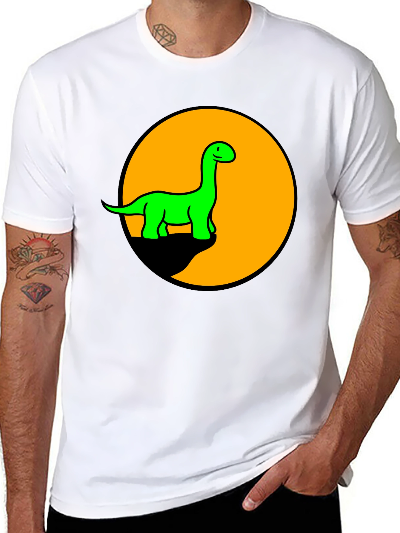 Black Dino Graphic Tee - Black T-Shirt with Retro Green Dinosaur Print view 8