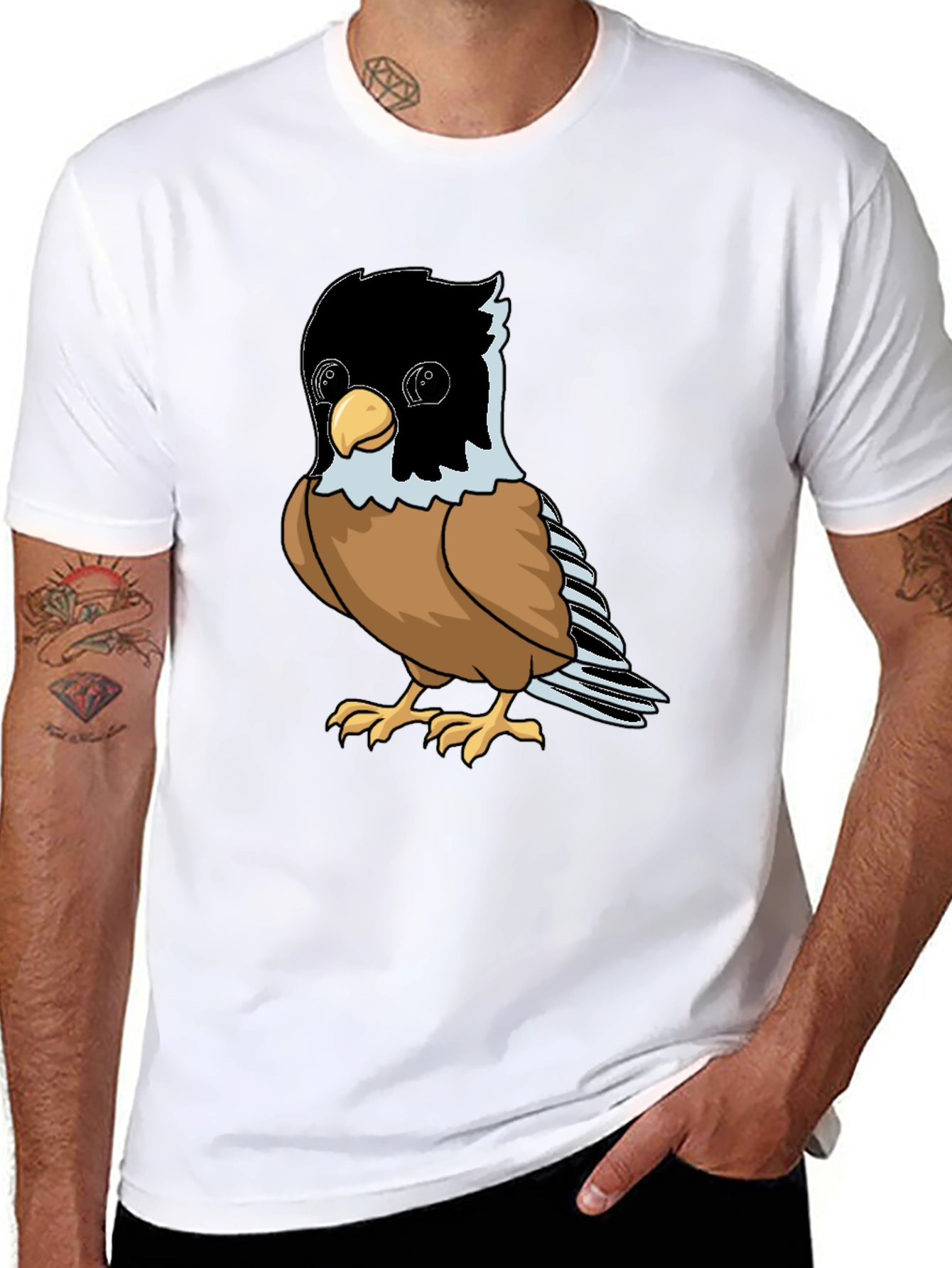 Black Cute Bird Graphic Tee - Soft Black Cotton Shirt view 8