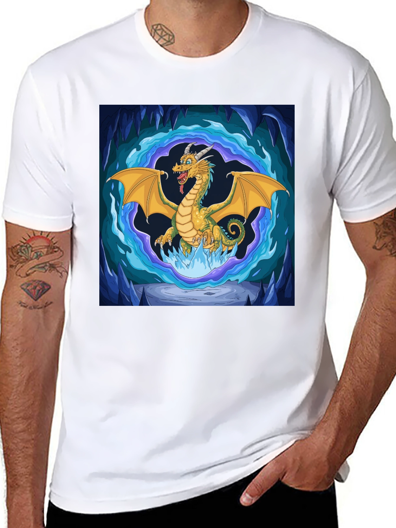 Black Dragon Graphic Tee - Fantasy Art Black T-Shirt view 8