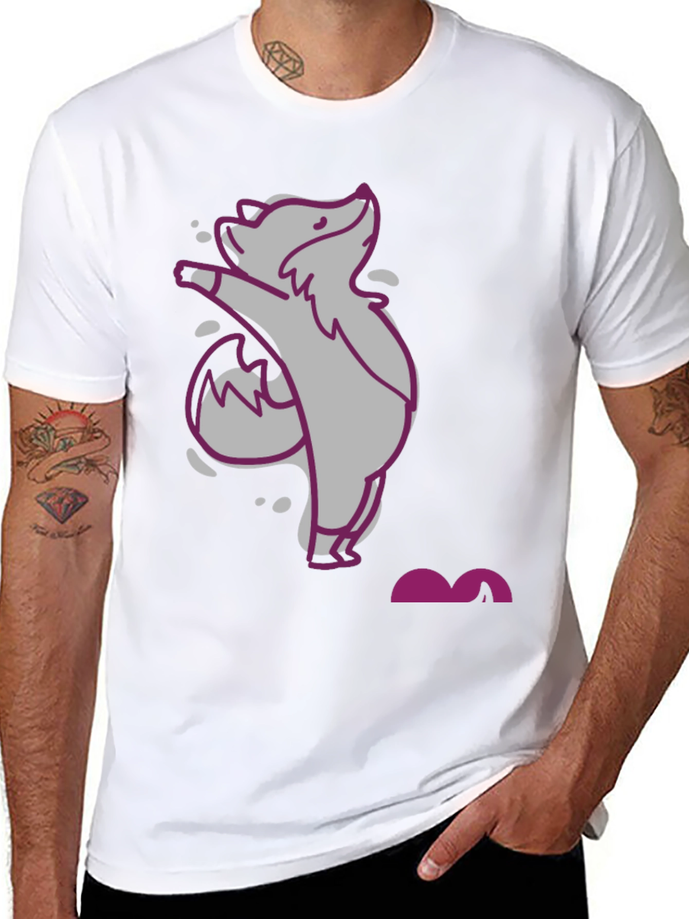 Black Cute Cartoon Fox Graphic Tee - Unisex view 8