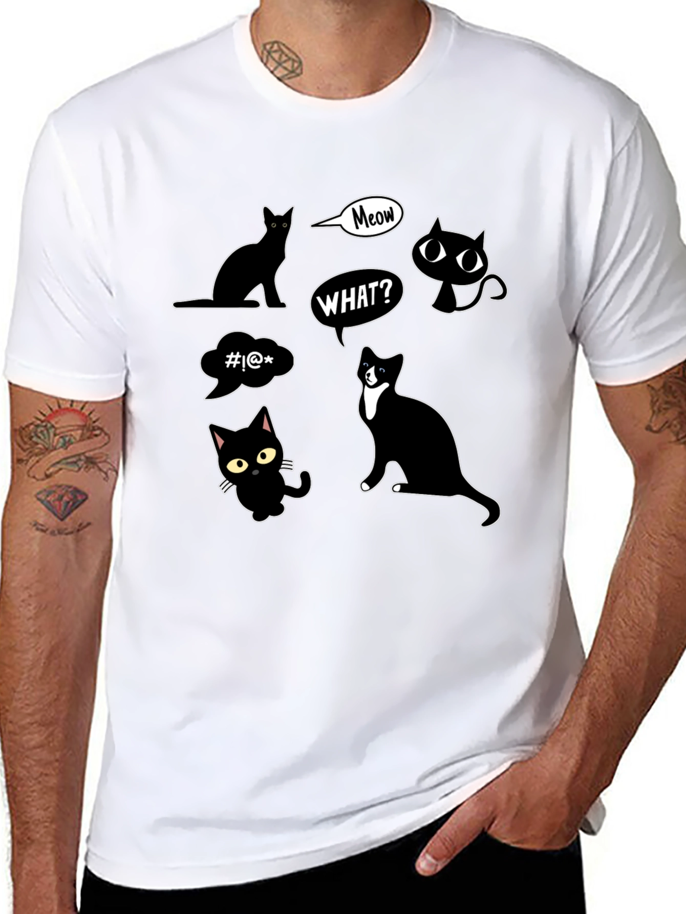 Black Funny Cats Graphic Black T-Shirt view 8