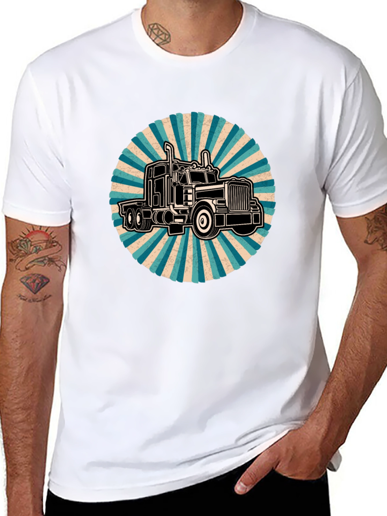 Black Trucker Tee - Retro Style Black T-Shirt view 8