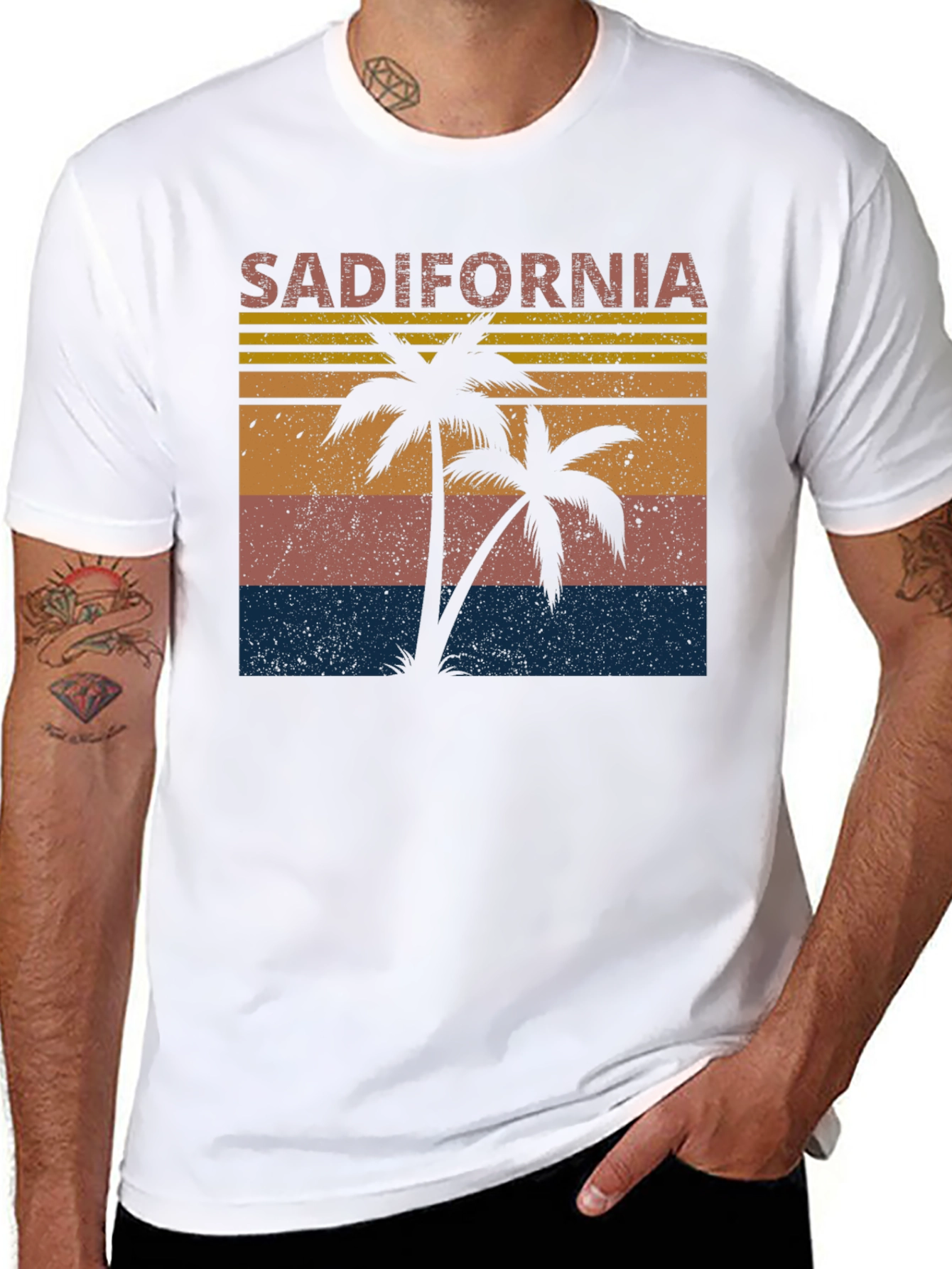 Black Sadifornia Palm Tree Retro Graphic T-Shirt view 8