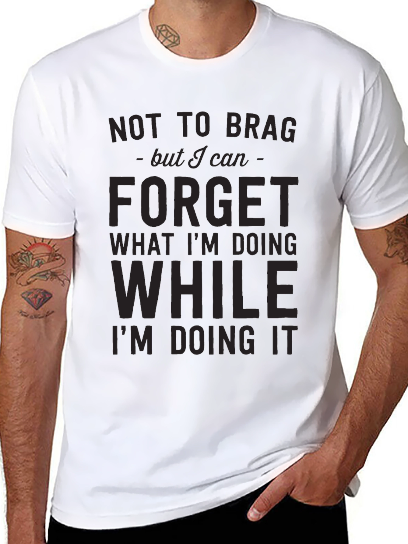 Black Funny Black T-Shirt: Not to Brag Forget While Doing view 8