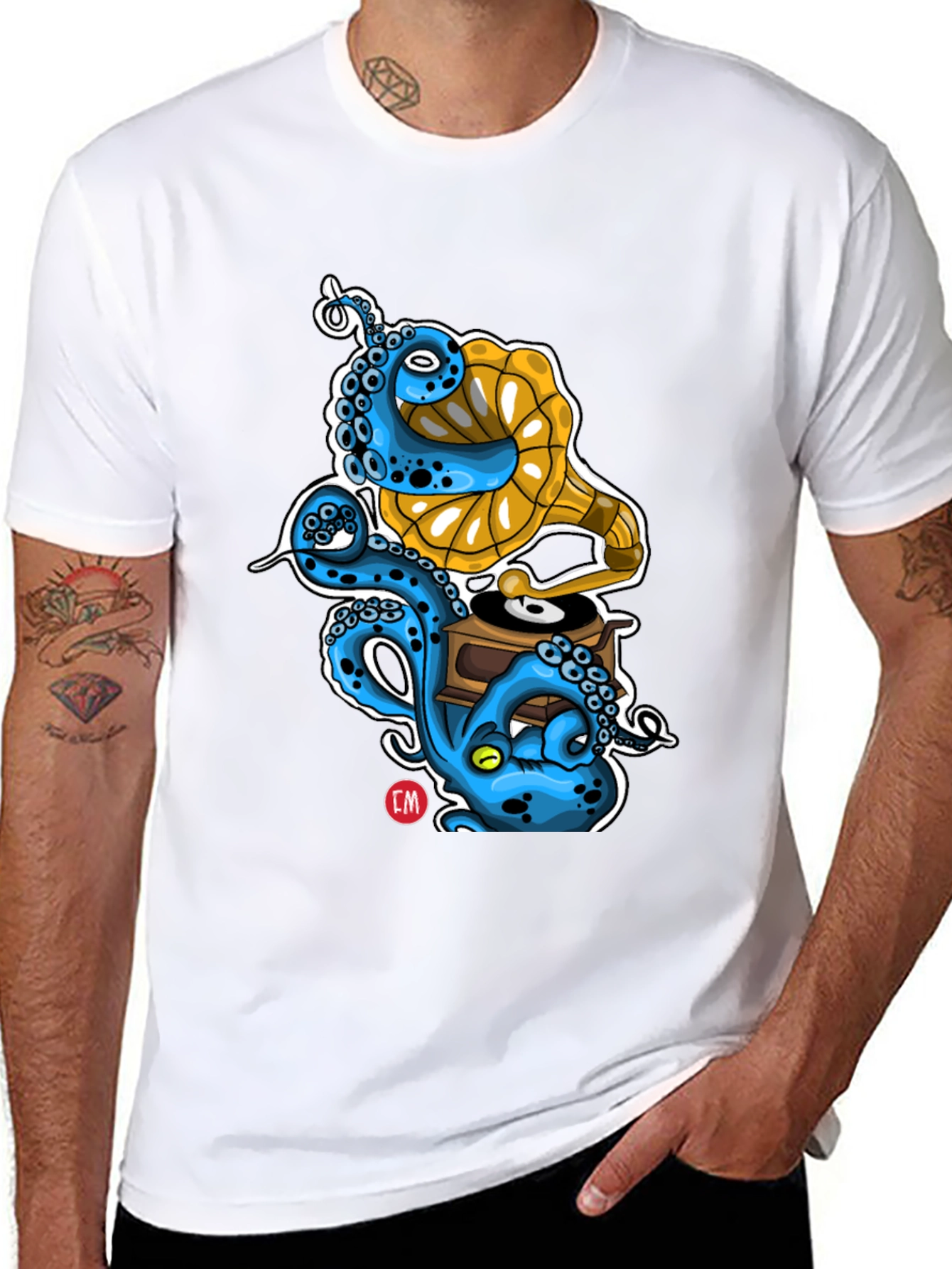 Black Octopus Phonograph Black T-Shirt view 8