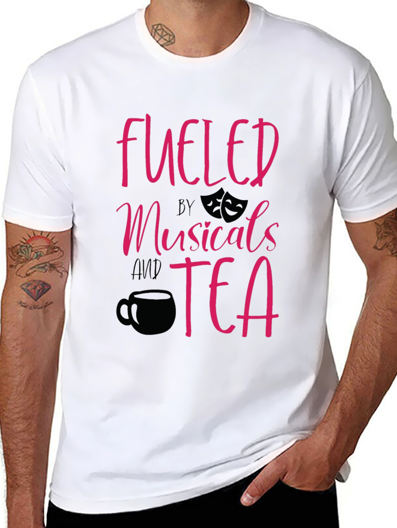 Black Fueled by Musicals and Tea Graphic T-Shirt view 8