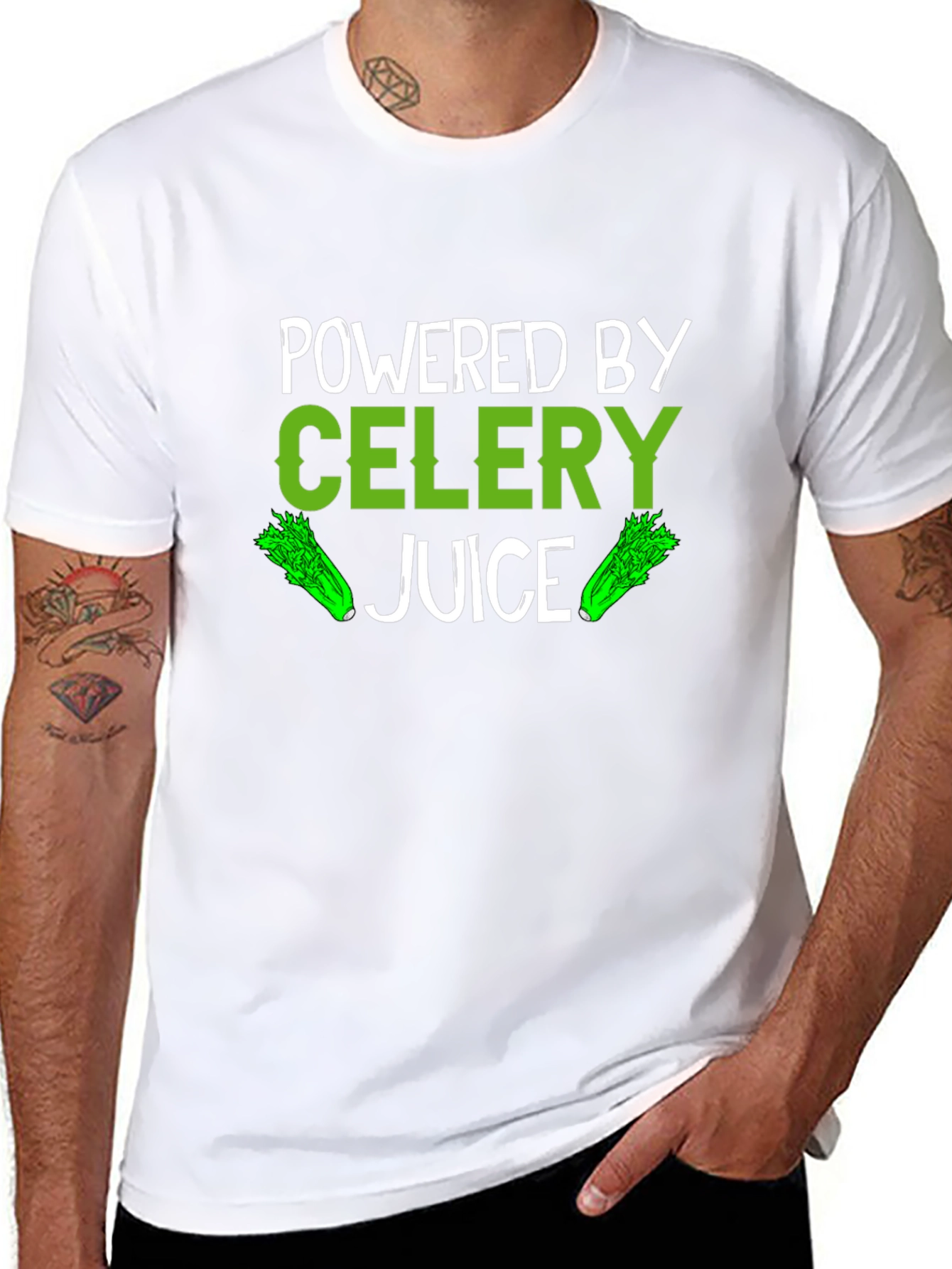 Black Powered by Celery Juice T-Shirt - Green Vegan Design view 8