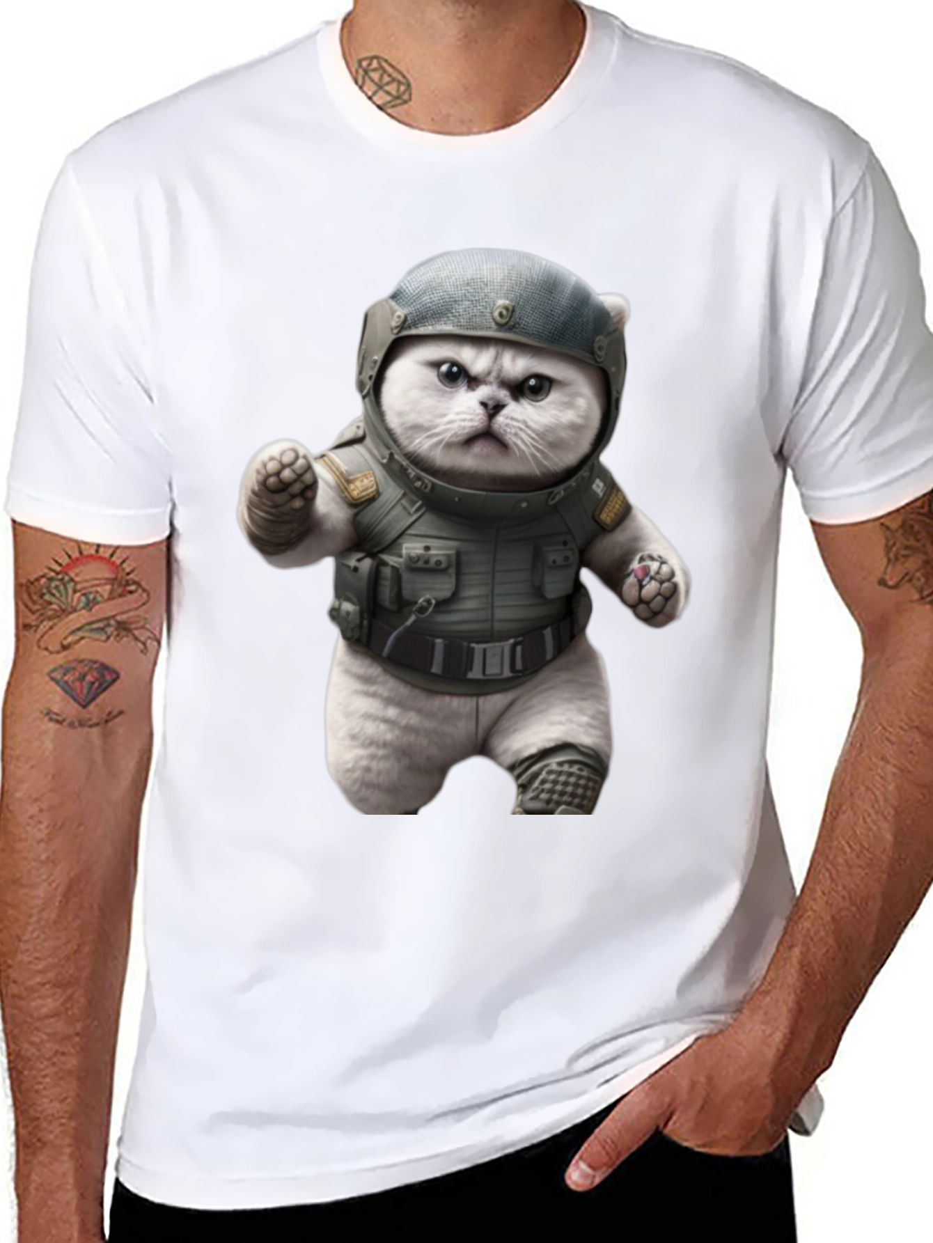 Black Tactical Cat T-Shirt - Military Grade Humor view 8