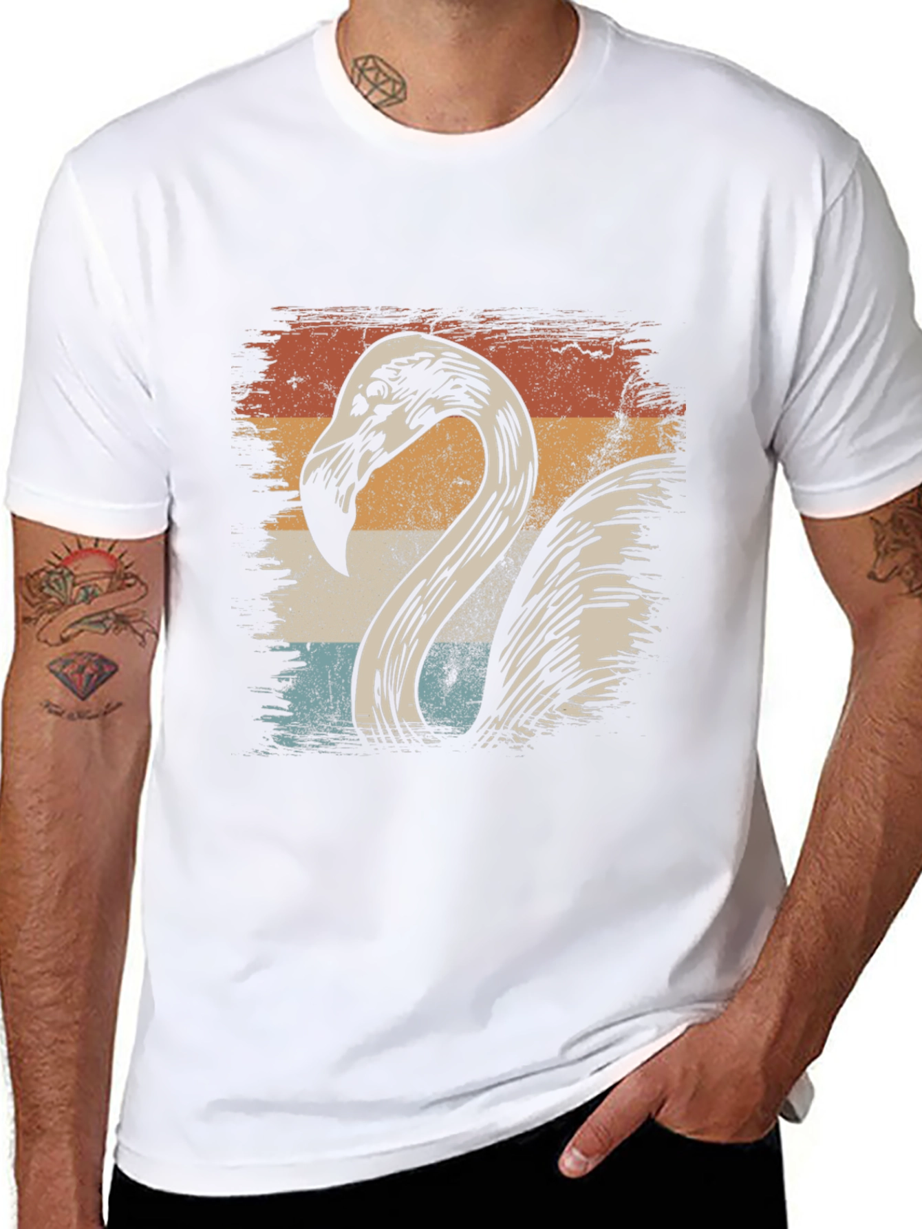 Black Vintage Flamingo Graphic Tee - Retro Style T-Shirt view 8