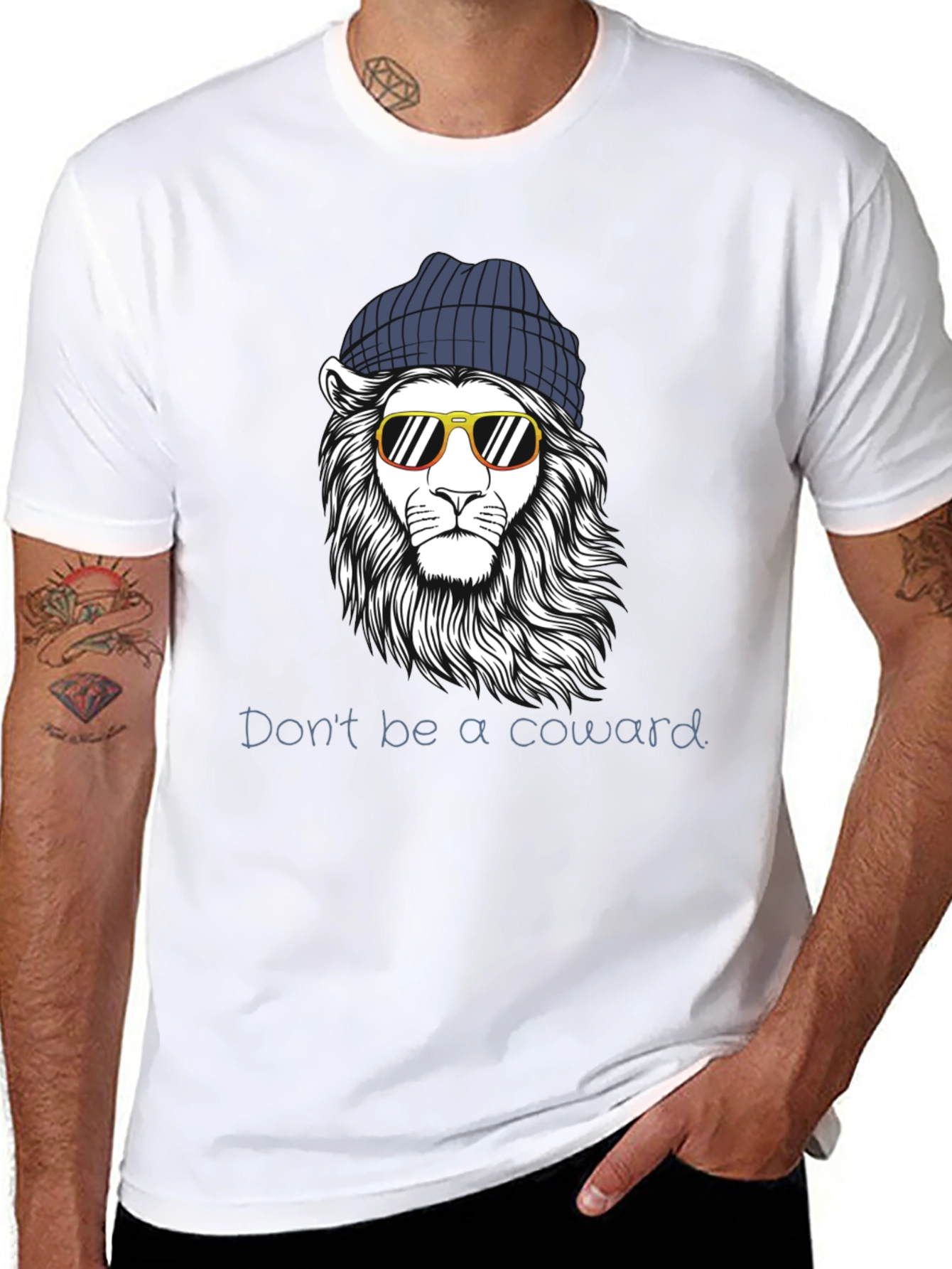 Black Cool Lion Graphic Tee - Don't Be A Coward view 8