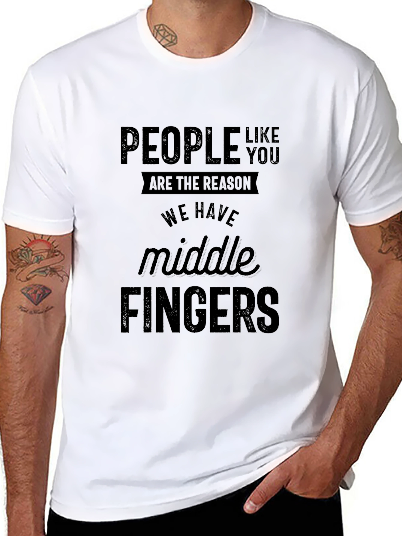 Black Funny Middle Finger Graphic Tee - Black Cotton Blend view 8